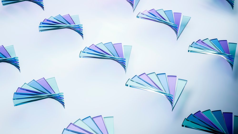 3d illustration of abstract blue and purple fan shapes