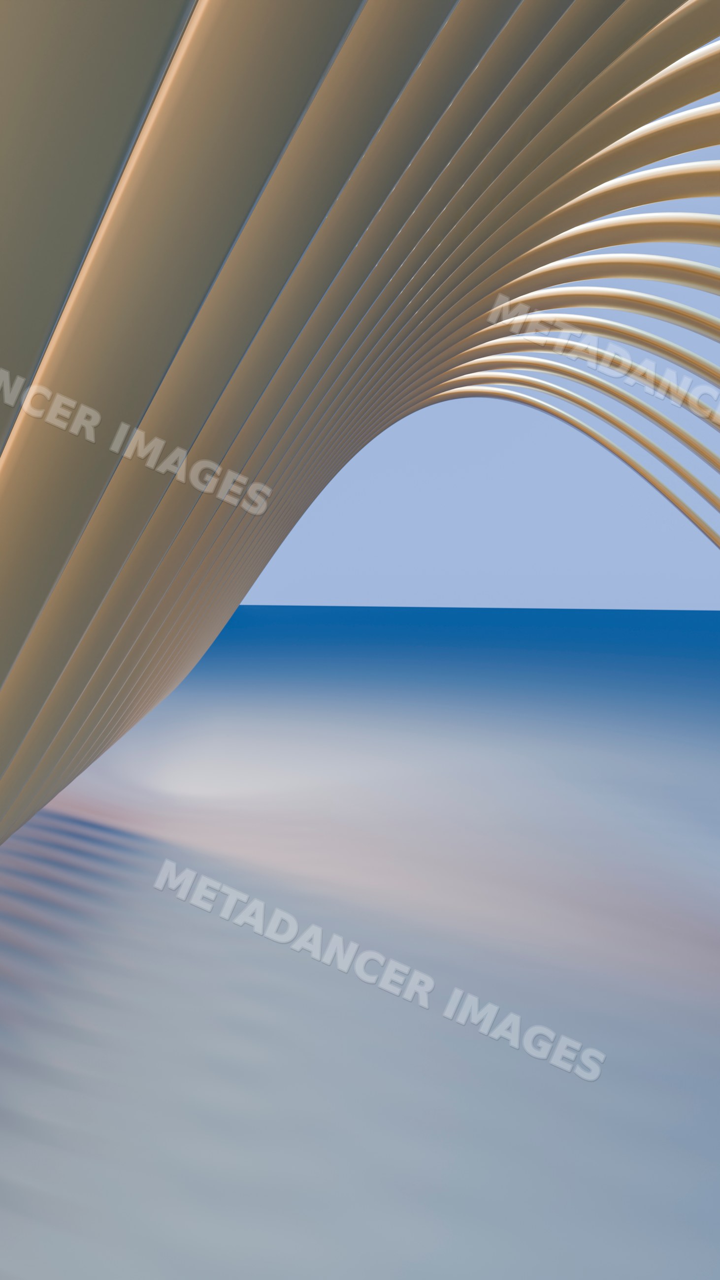 Abstract beige curved sculpture with arches in a minimalist art style