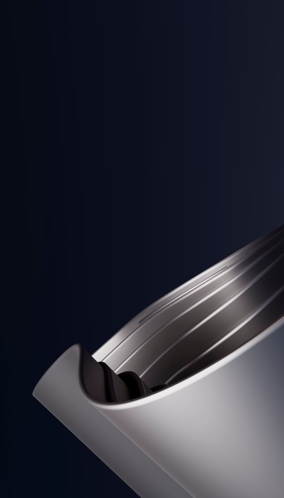 Abstract modern rendering of a sleek curved metallic shape on dark