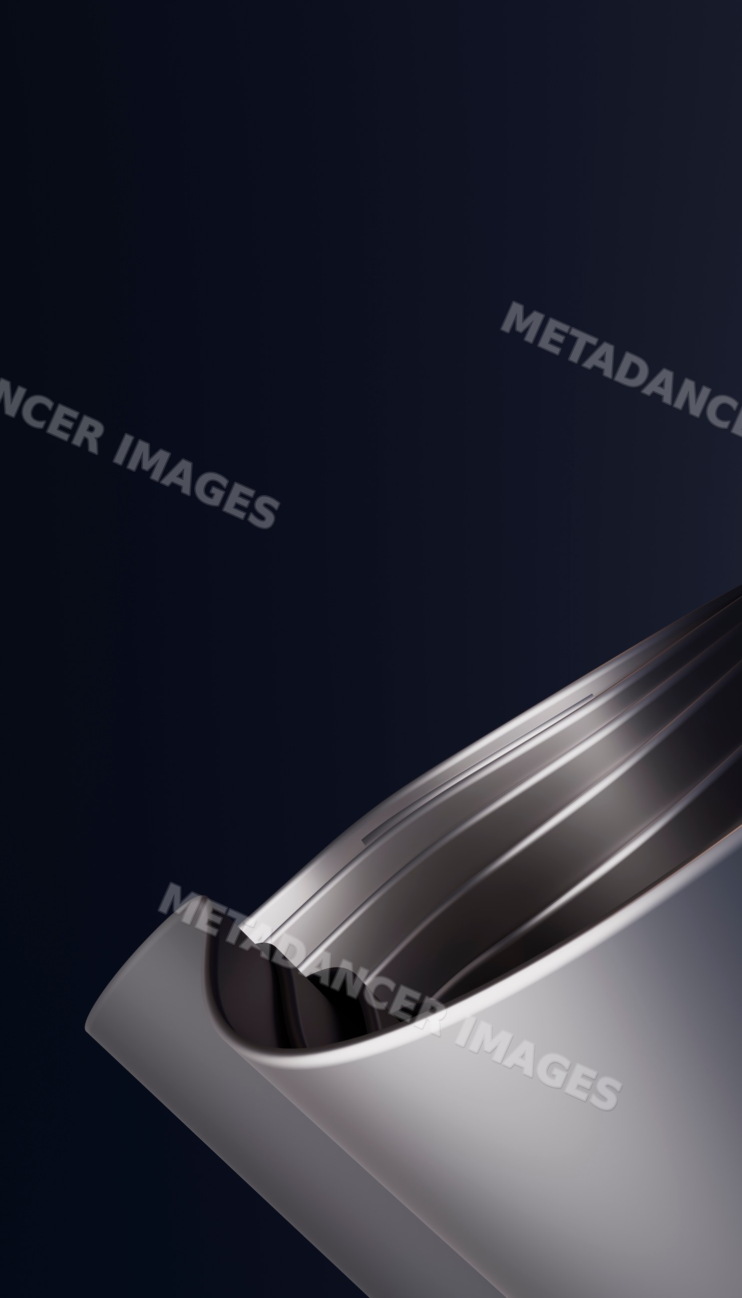 Abstract modern rendering of a sleek curved metallic shape on dark