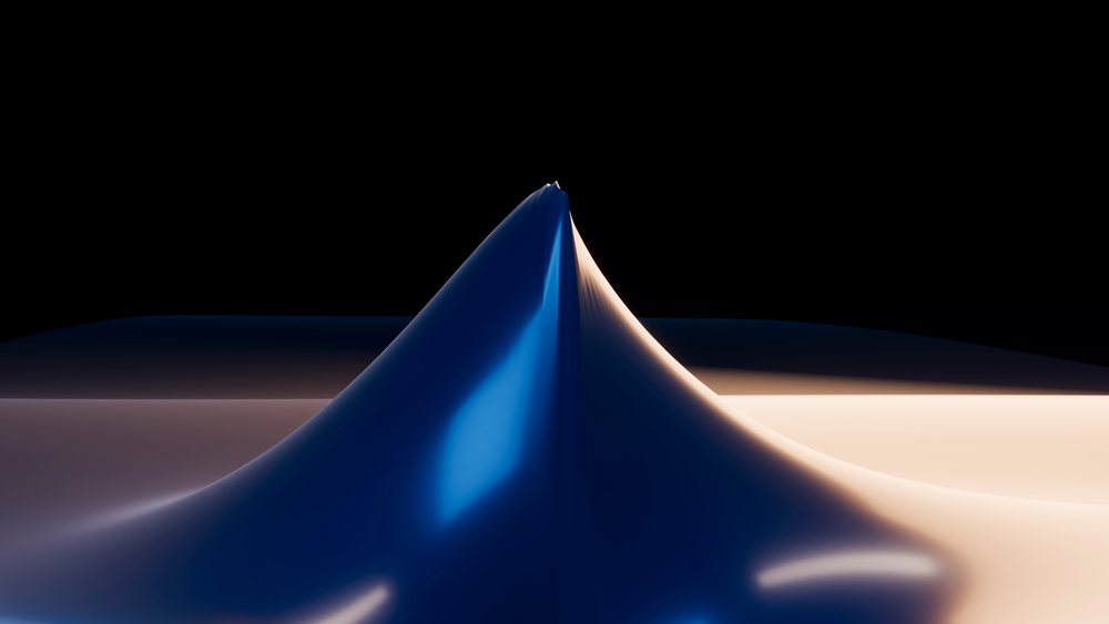 Abstract smooth blue peak with reflective light on dark background