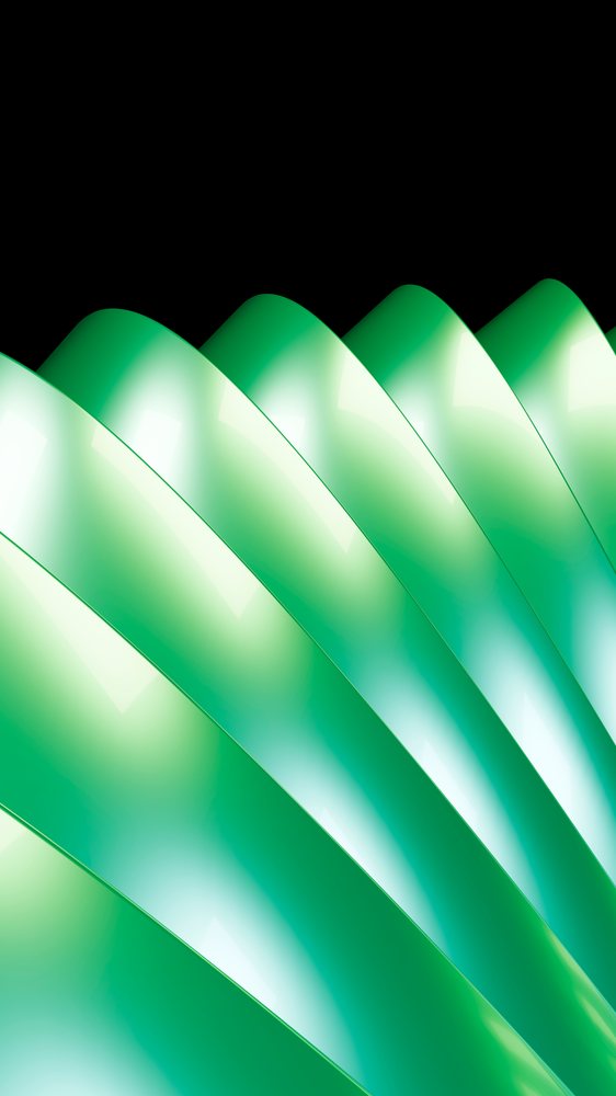 Abstract digital artwork of green curved loops with shiny surfaces