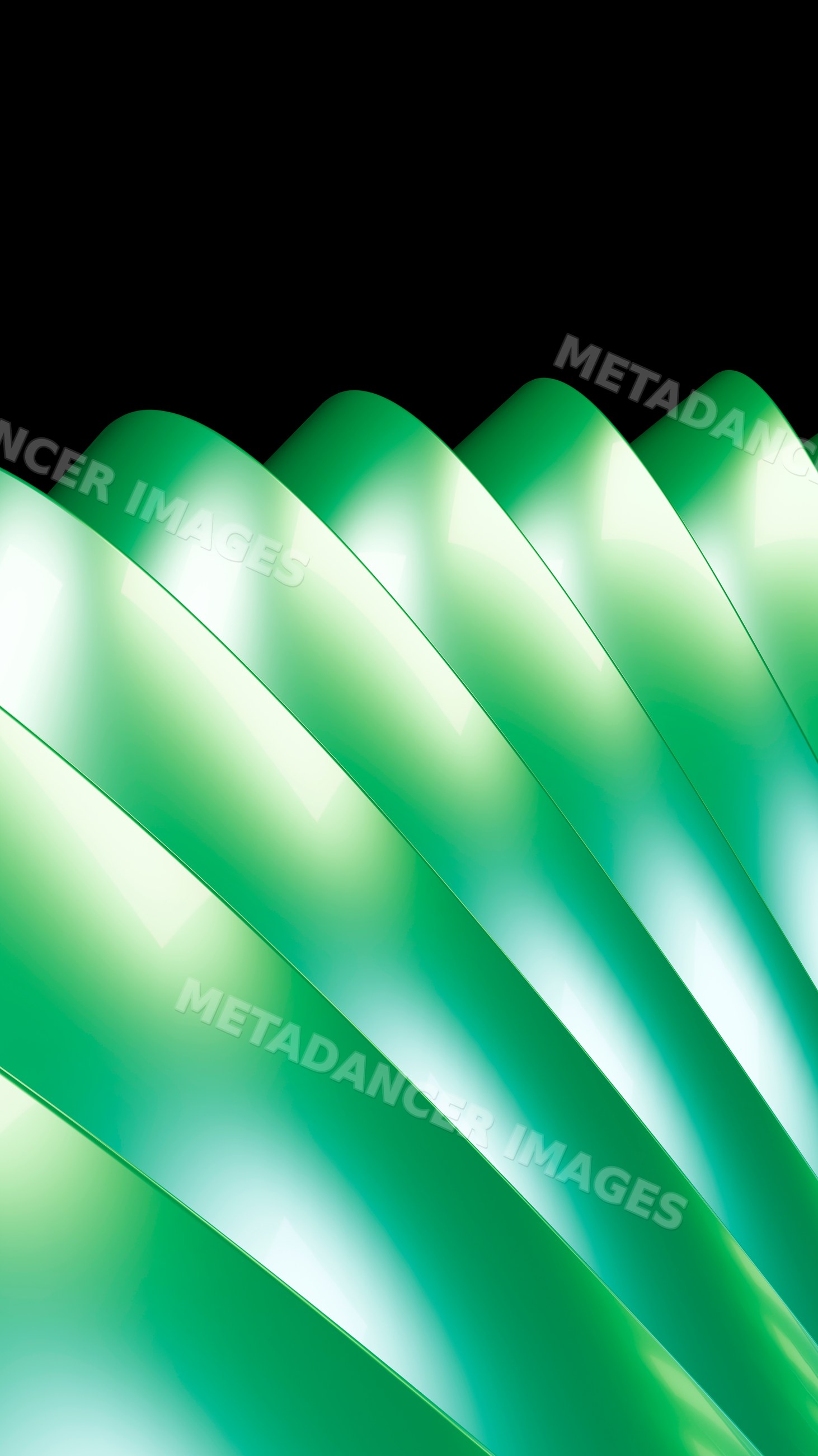 Abstract digital artwork of green curved loops with shiny surfaces