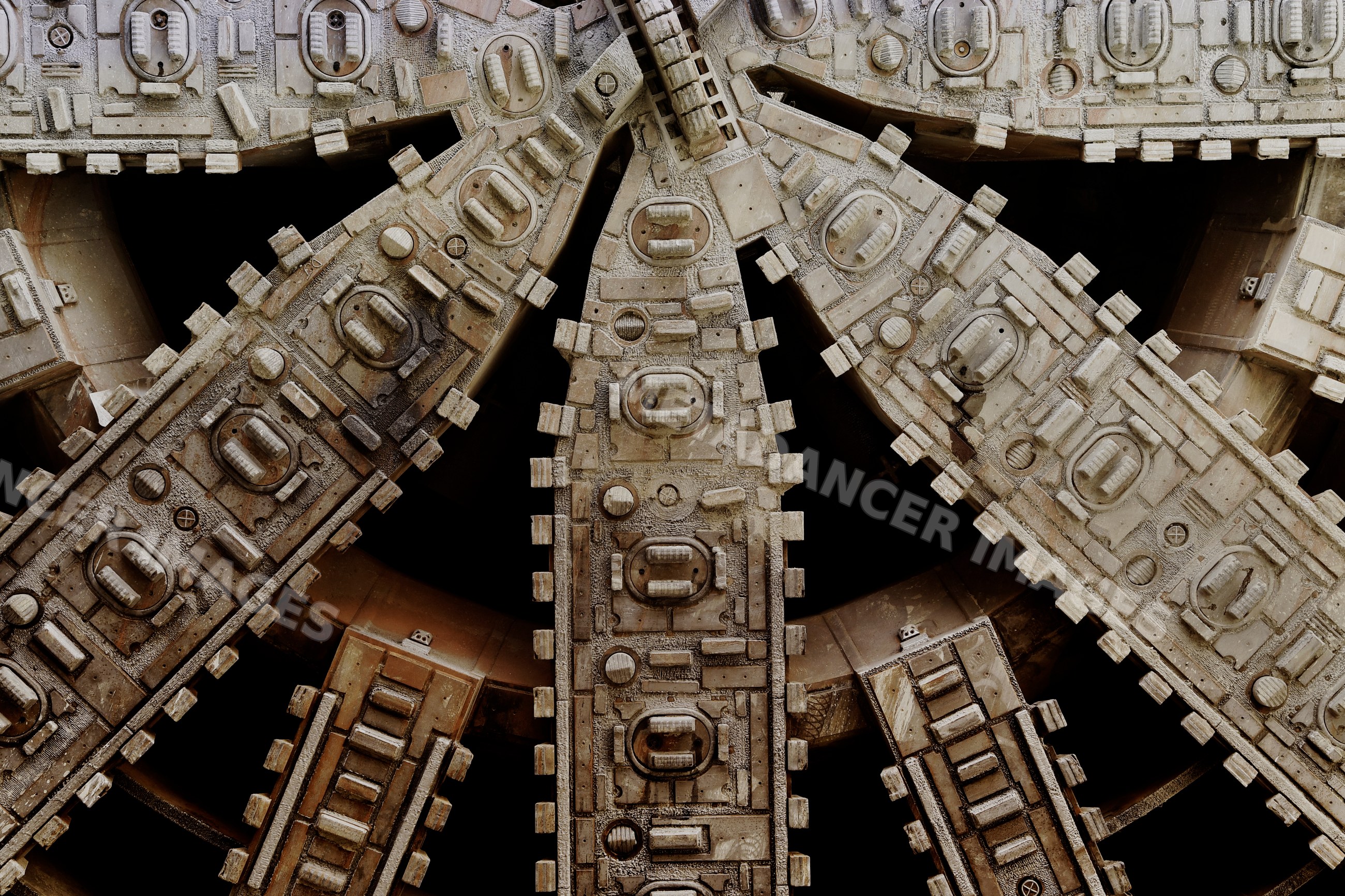 Close-up of the cutterhead on a tunnel boring machine drilling
