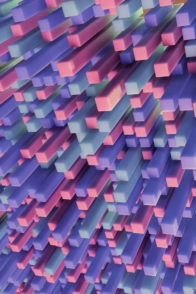 Colorful 3d abstract render of stacked rectangular rods