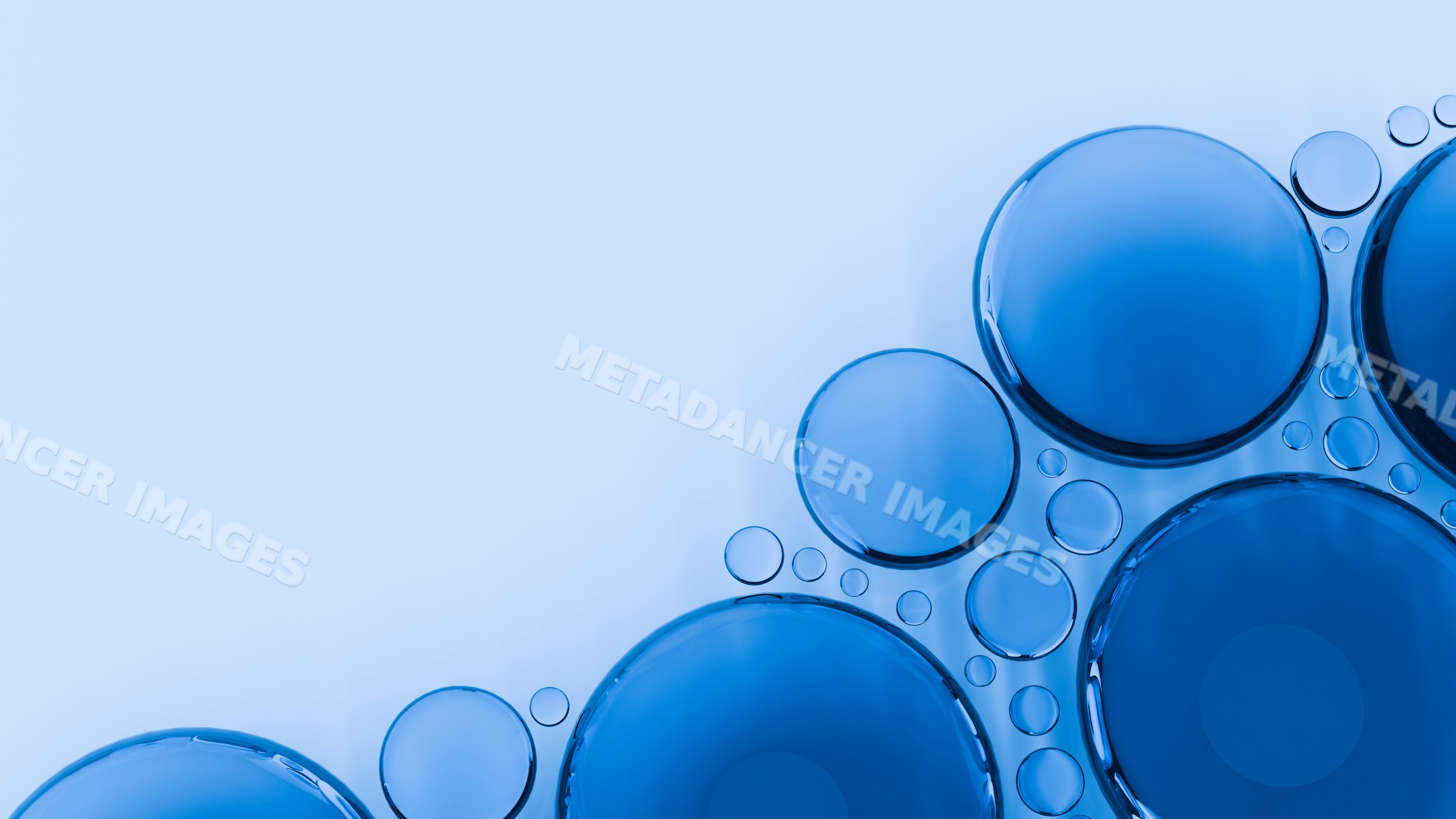 Blue liquid bubbles clustering on smooth surface in macro photography