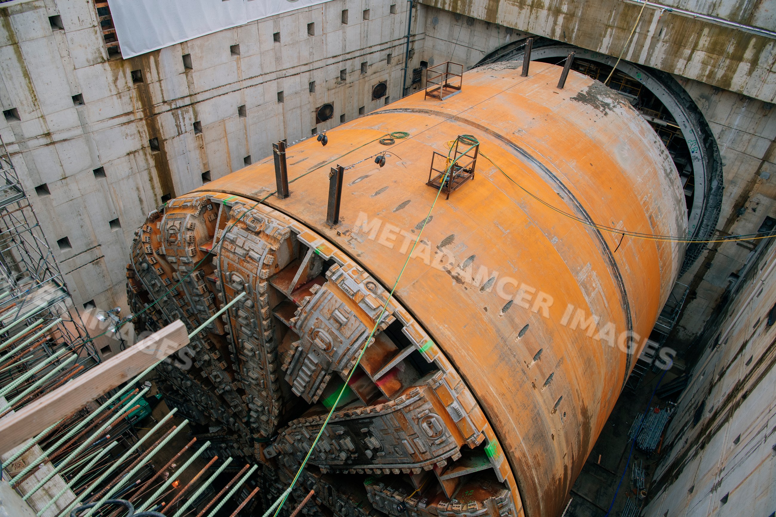Large tunnel boring machine at a construction excavation site