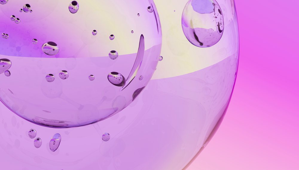 Abstract digital illustration of transparent purple and pink bubbles