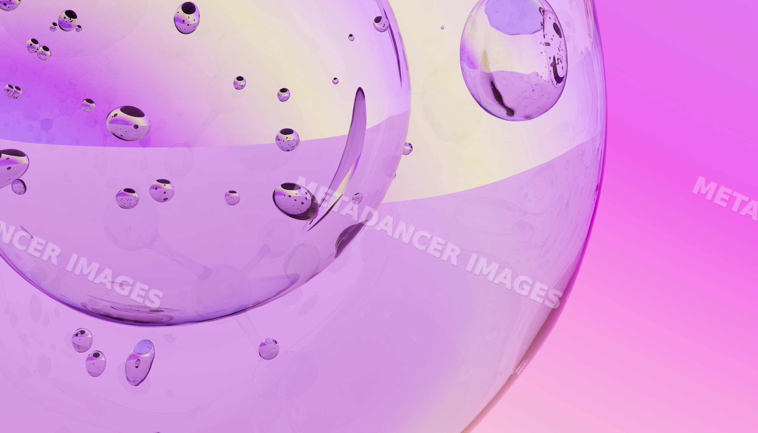 Abstract digital illustration of transparent purple and pink bubbles