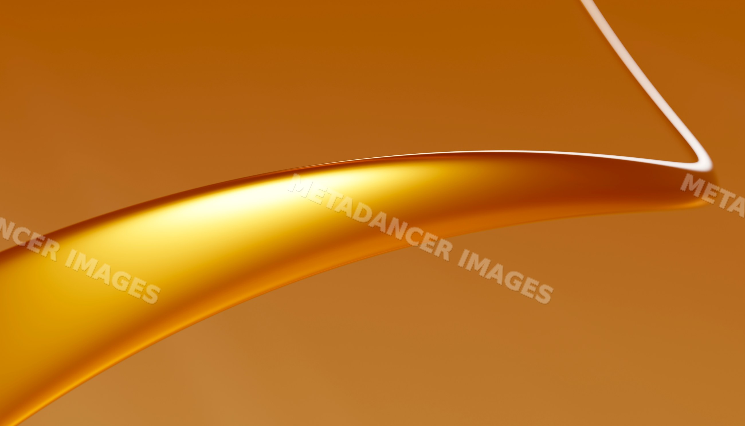 Abstract golden liquid metal curve with smooth reflective surface