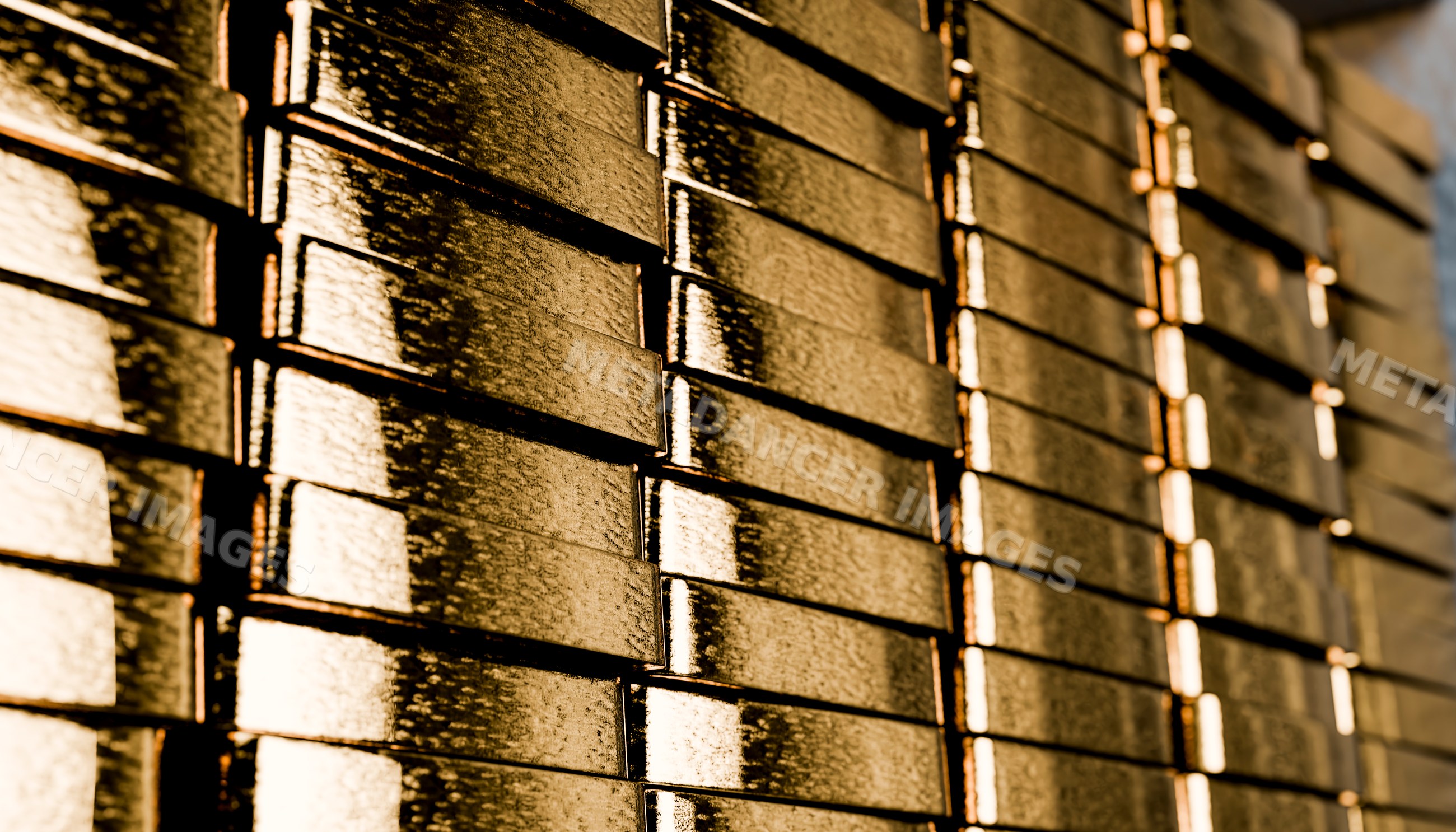 Brick wall texture illuminated by golden sunlight