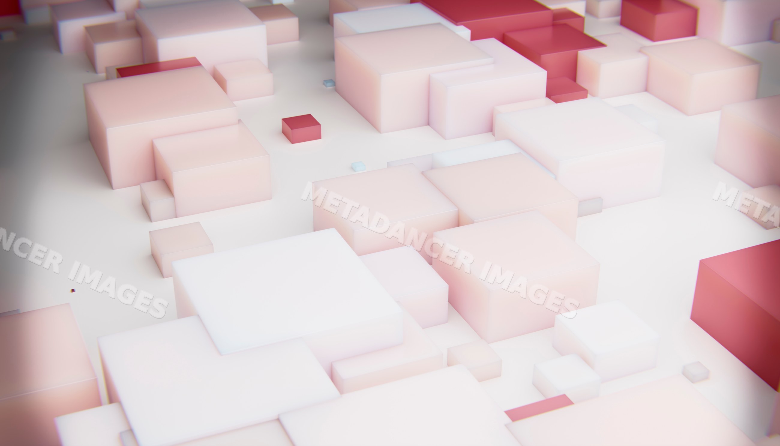 A 3d digital rendering of abstract white and red cubes arranged