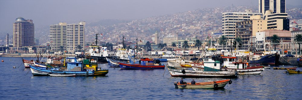 Fishing boats moored in the harbour of valparaiso, chile