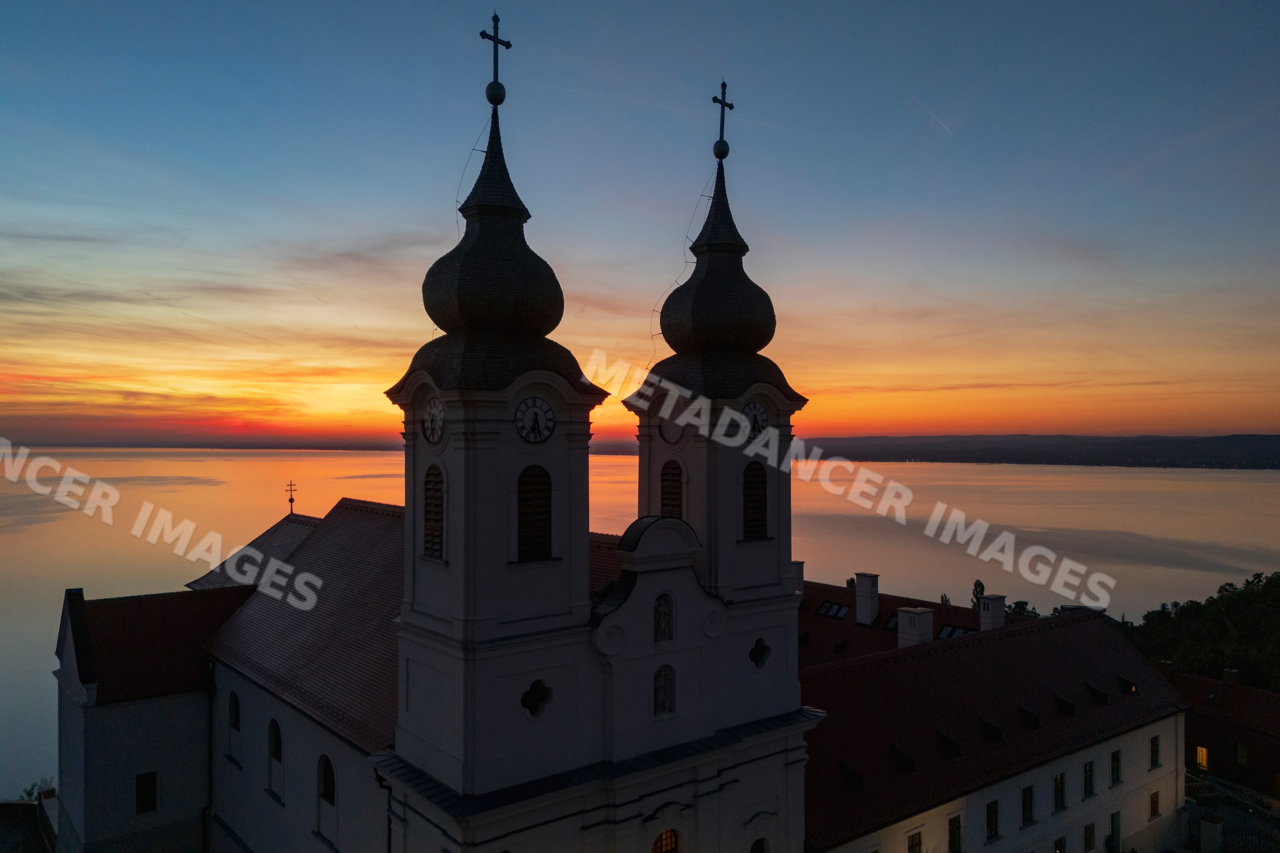 Benedictine Abbey of Tihany at Dawn with calm waters