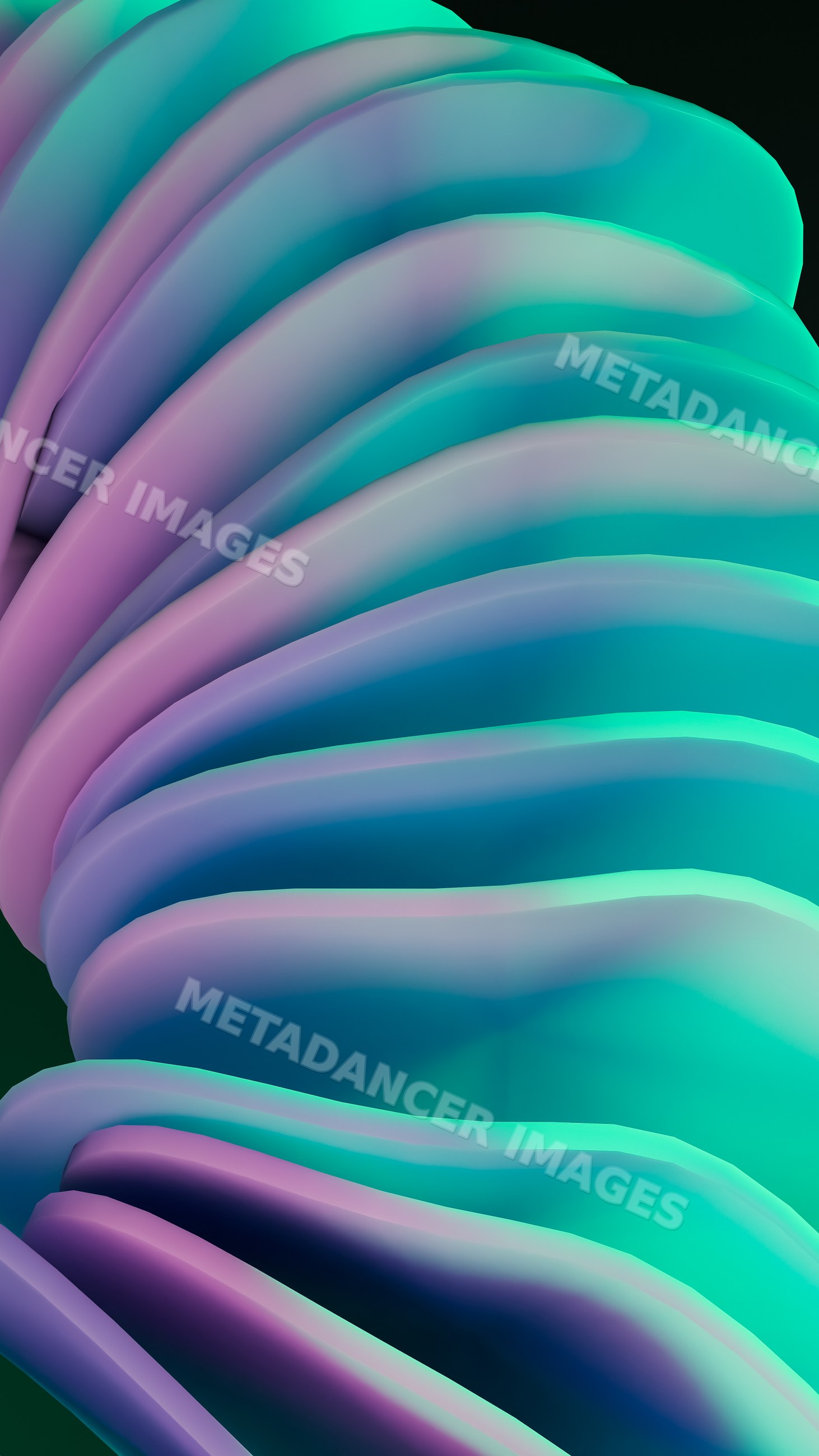 Abstract render with colorful layered curved shapes in gradient colors