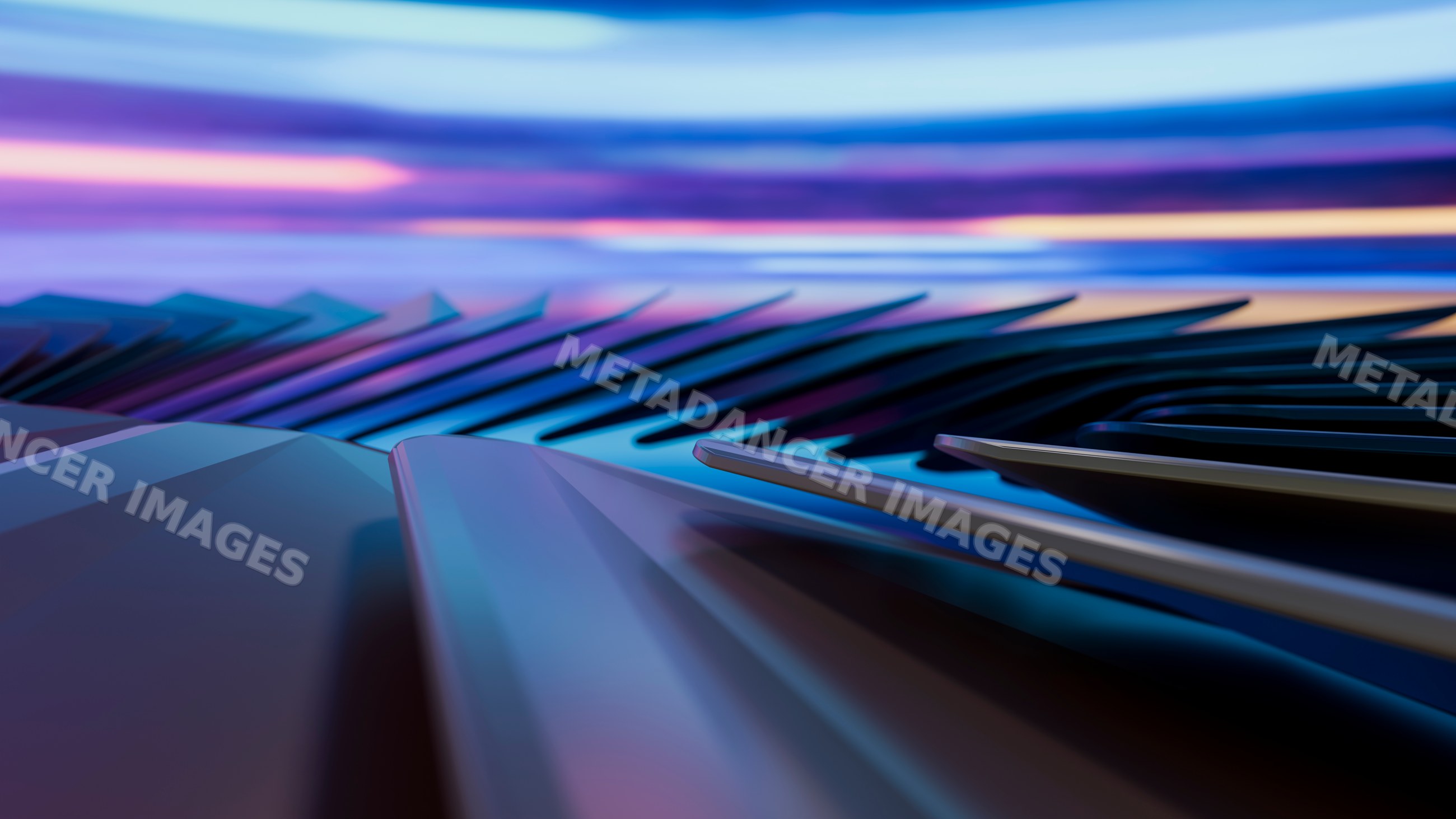 Close-up of piano keys reflecting colorful lights