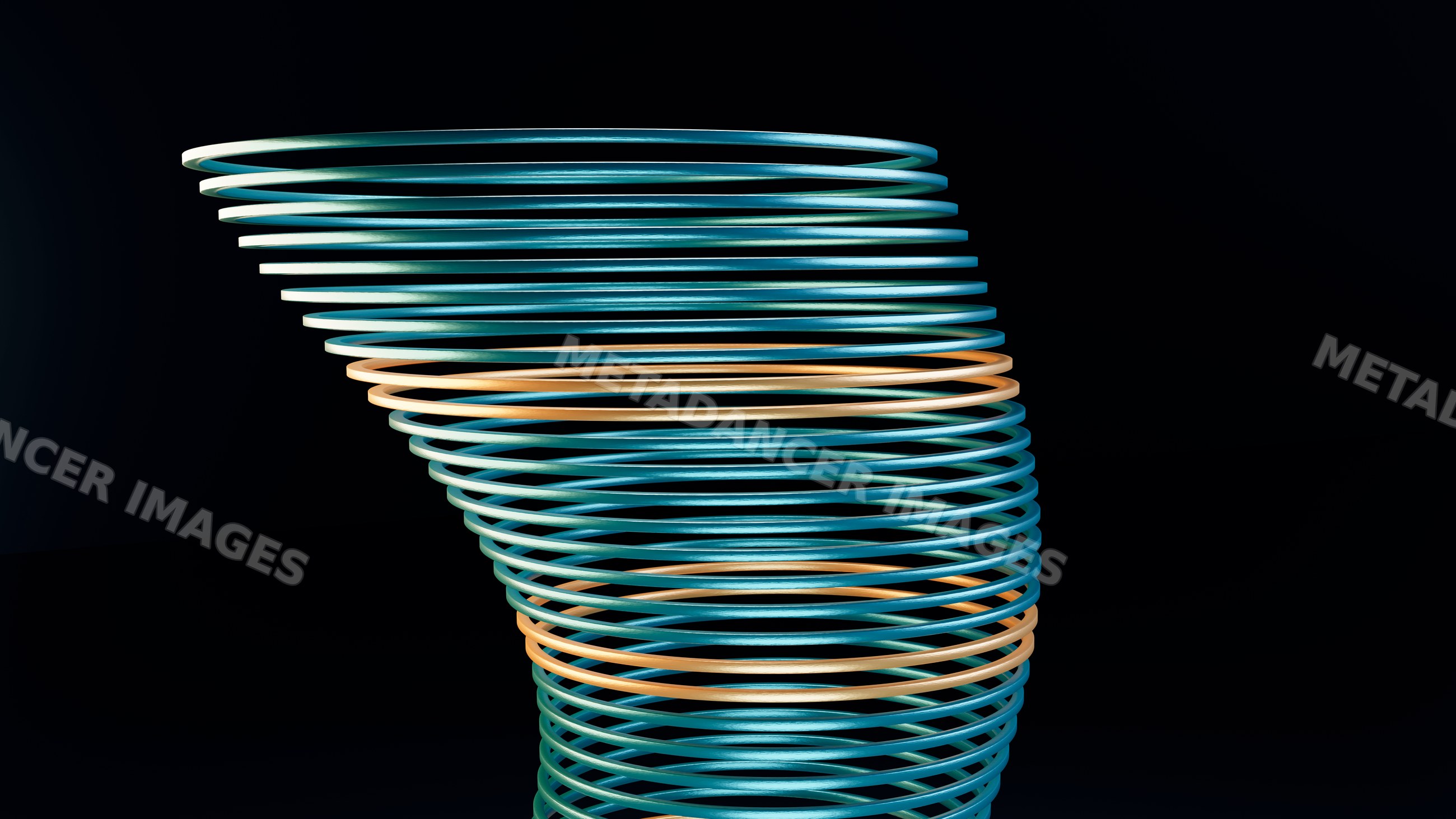 Stacked blue and orange metallic rings forming spiral geometric shape