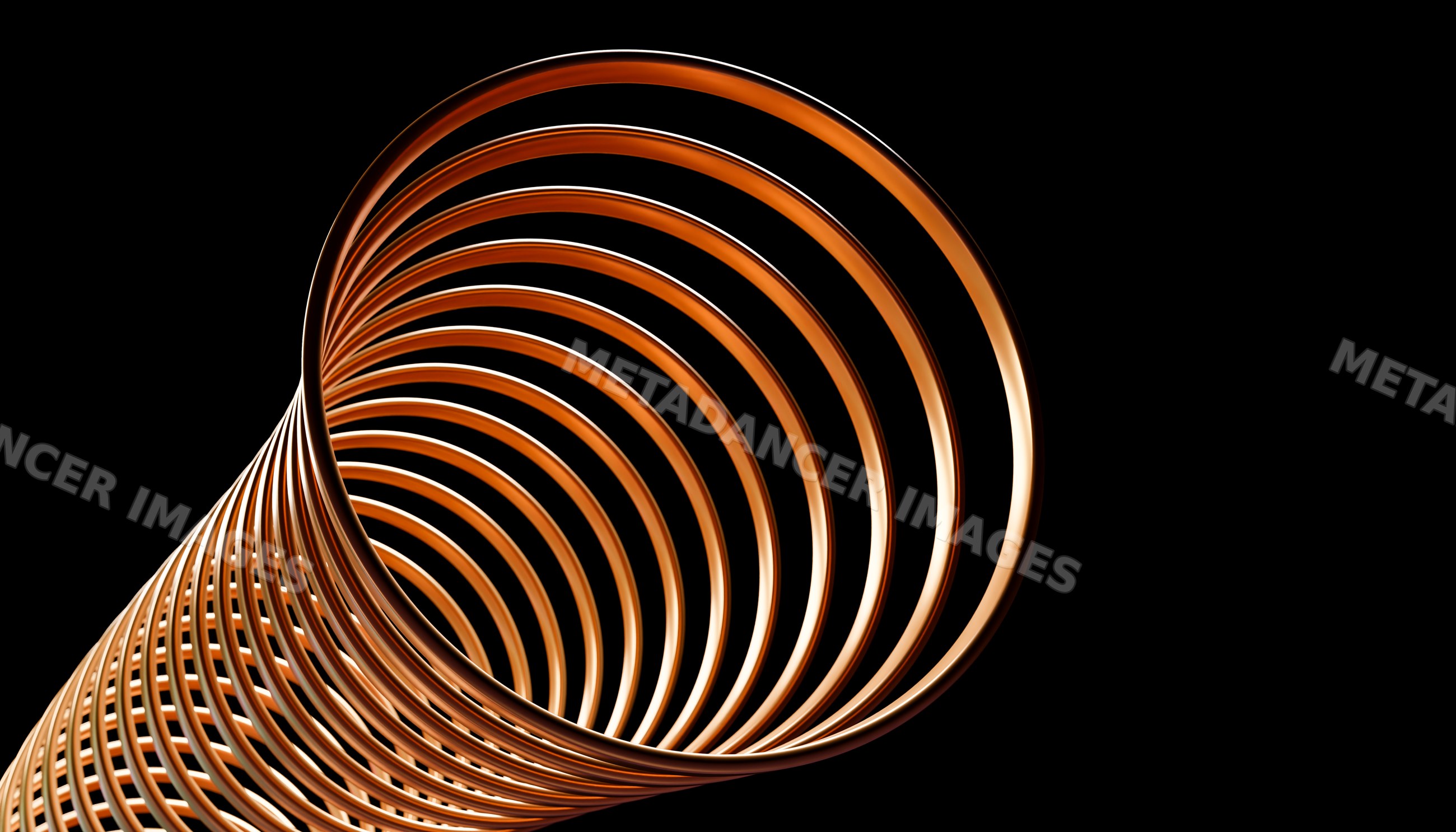 Metal helical spring with copper-colored coils isolated