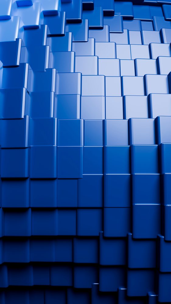 3d blue rectangular blocks forming a layered geometric pattern