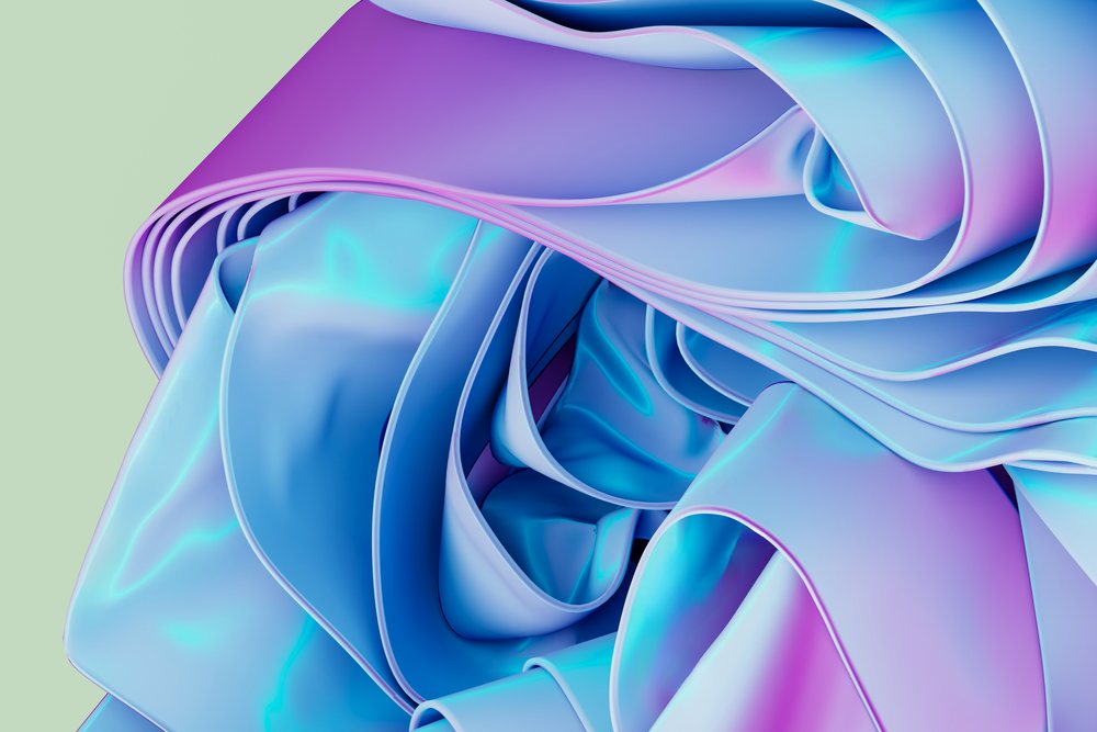 Abstract 3d rendering of smooth blue and purple flowing ribbons