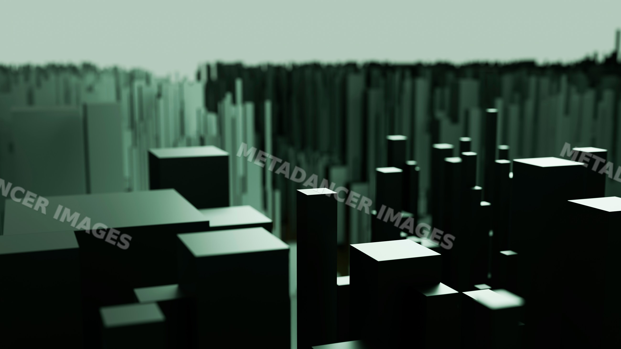 Abstract digital illustration of 3d green cubes in geometric pattern