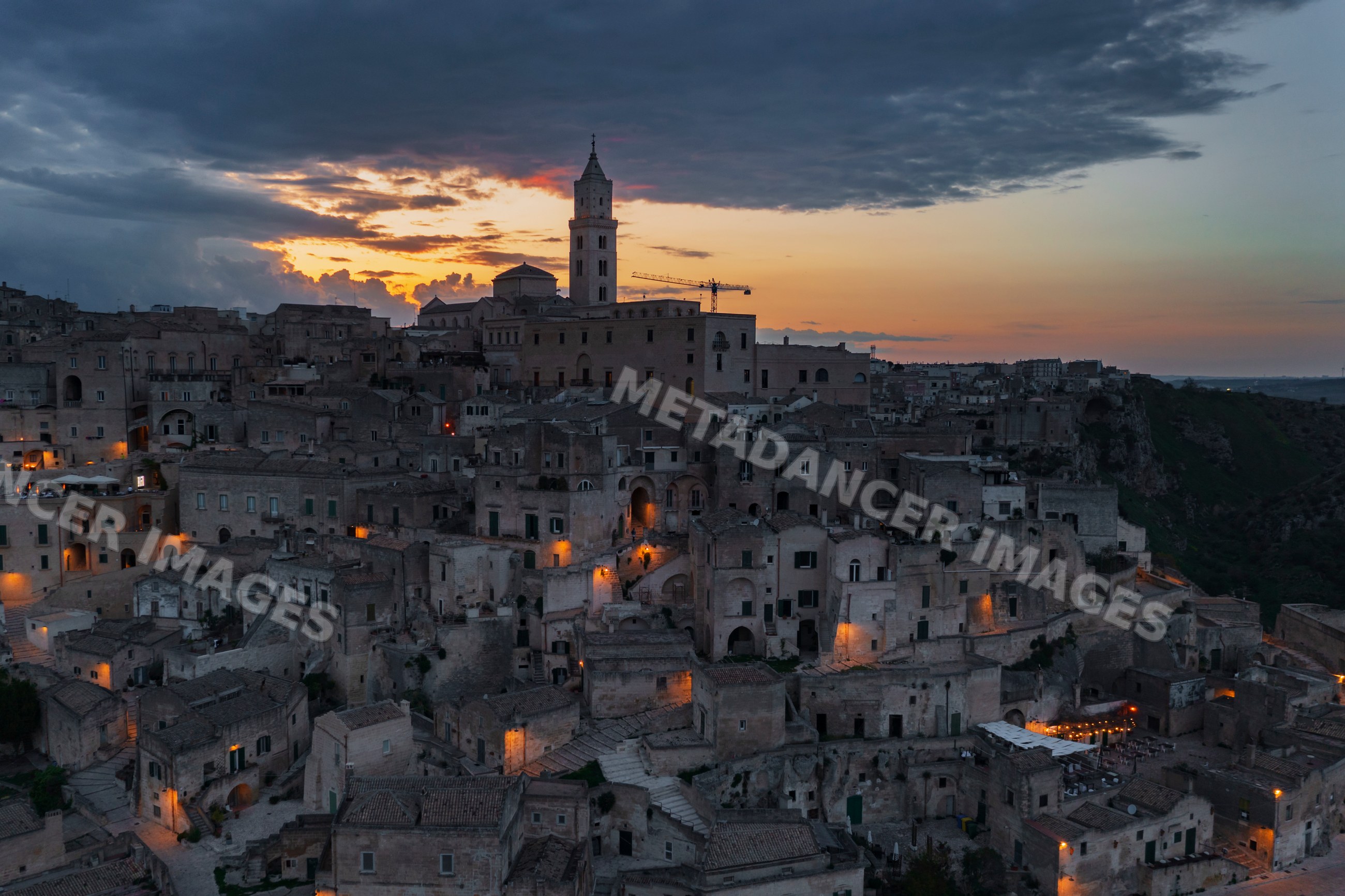Sasso Caveoso in matera at Sunset