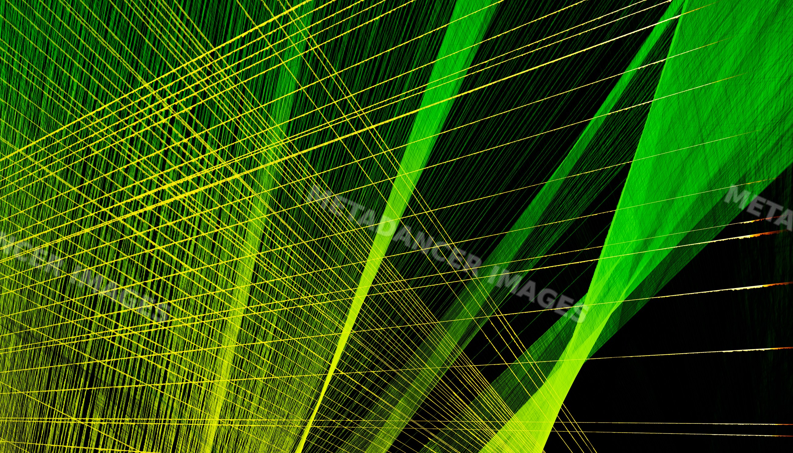Abstract digital art with intersecting green and yellow lines on black