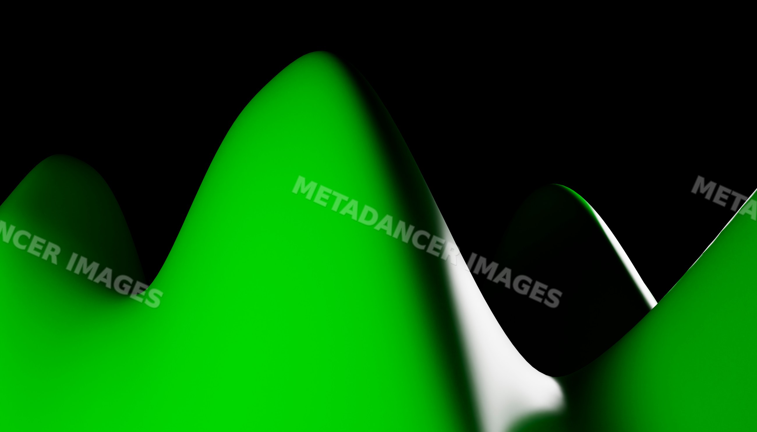 Smooth green wave-shaped abstract forms on black background