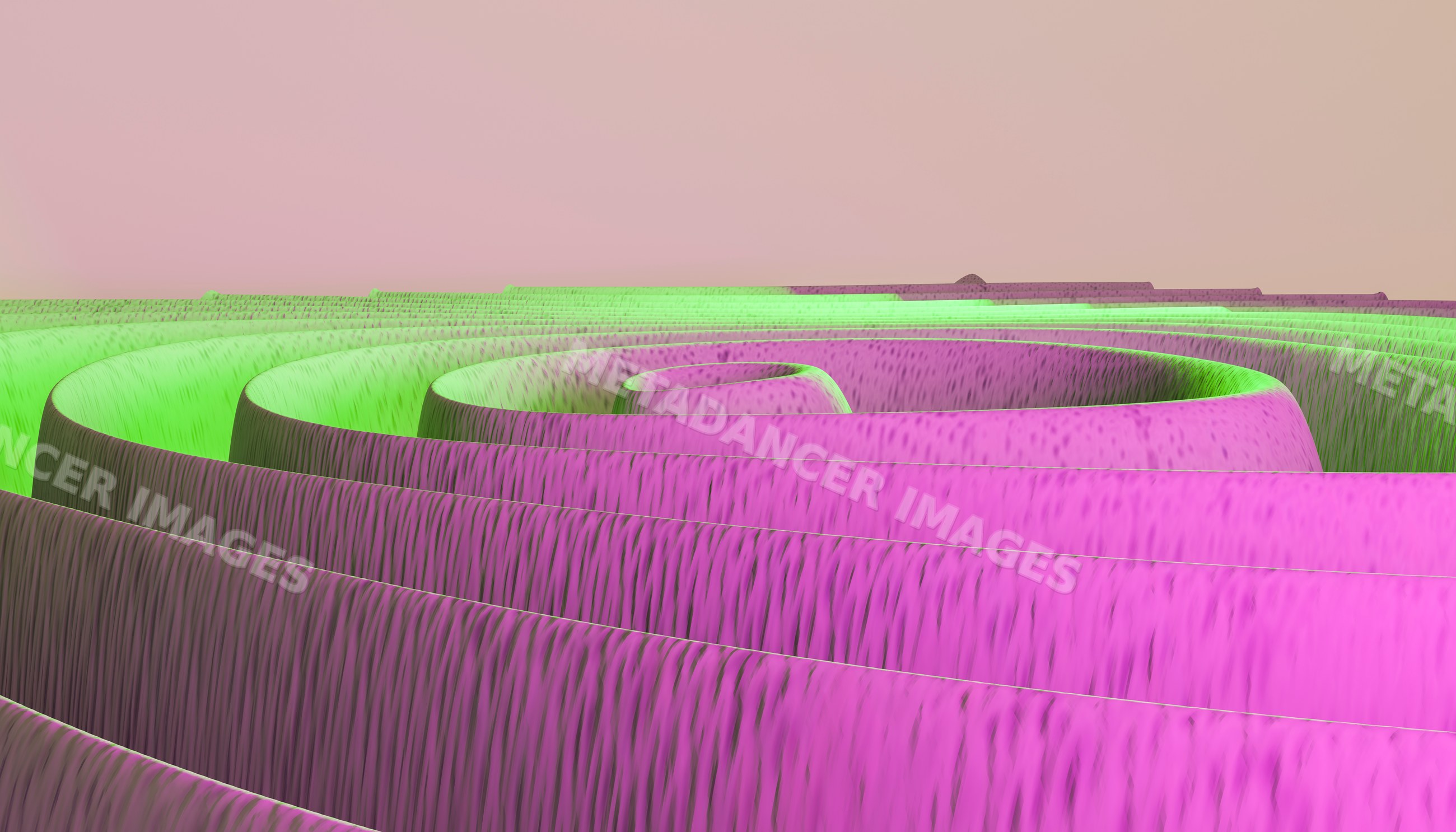 A purple and green circular spiral abstract 3d textured pattern