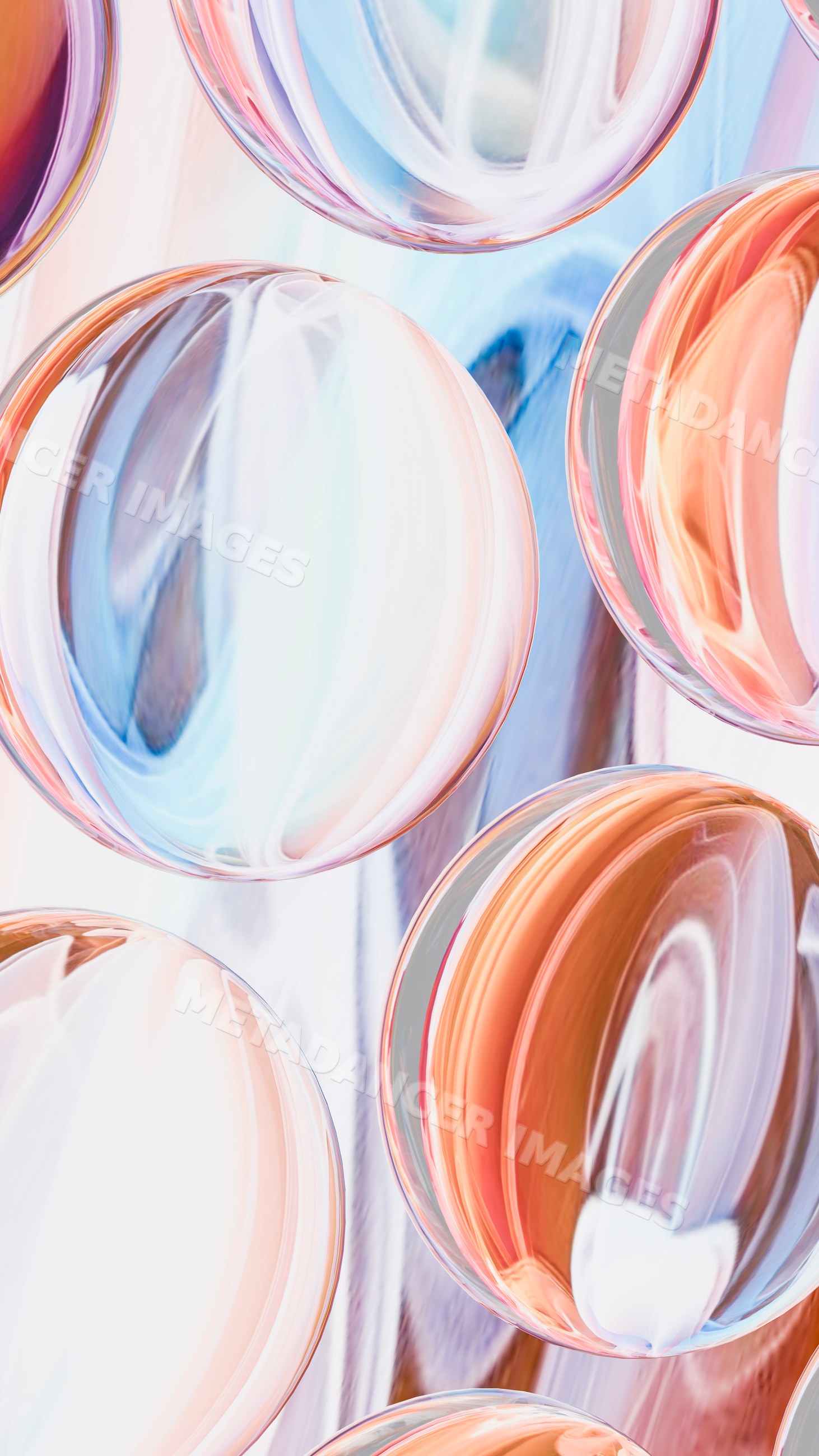 Colorful transparent glass spheres in digital abstract illustration