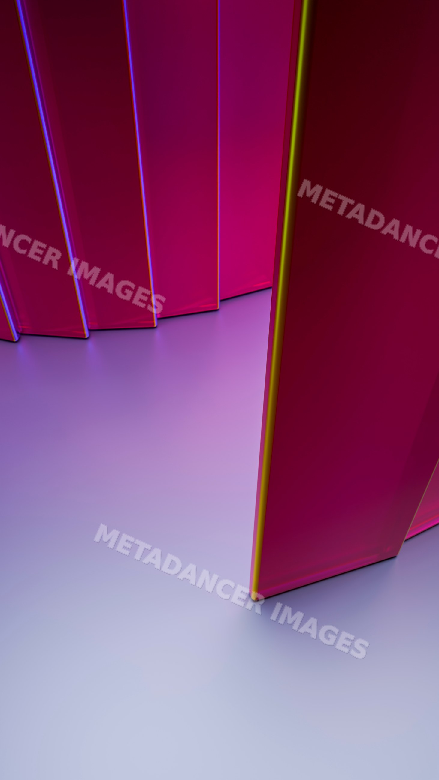 Abstract digital art of red vertical panels with purple gradient