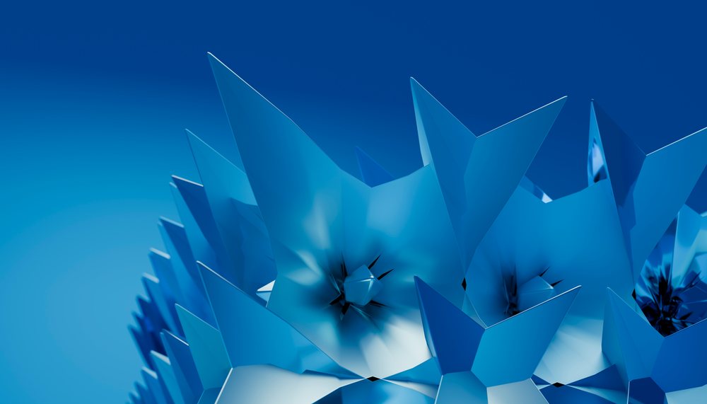 A 3d abstract blue geometric render with sharp star-shaped structures