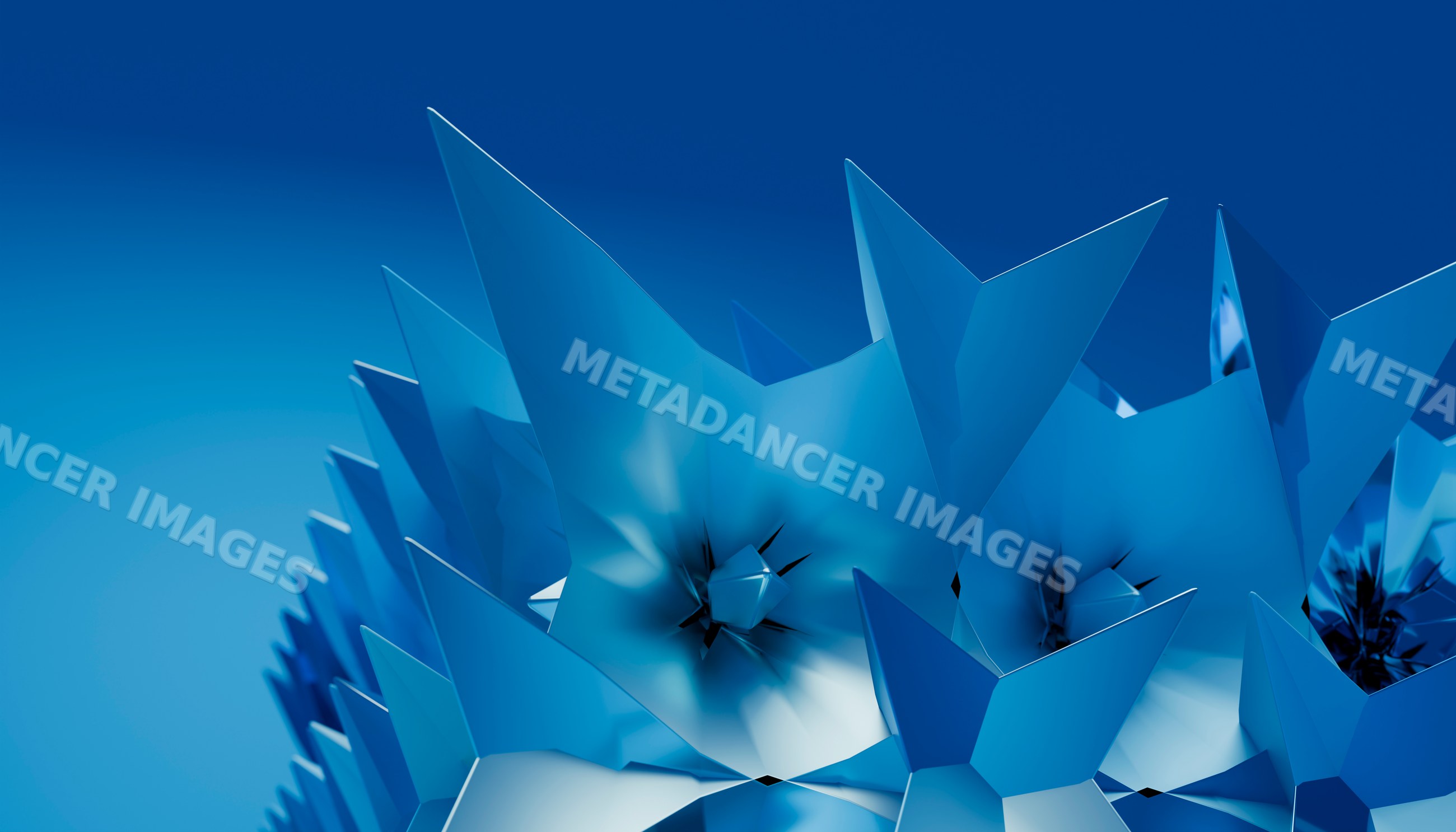 A 3d abstract blue geometric render with sharp star-shaped structures