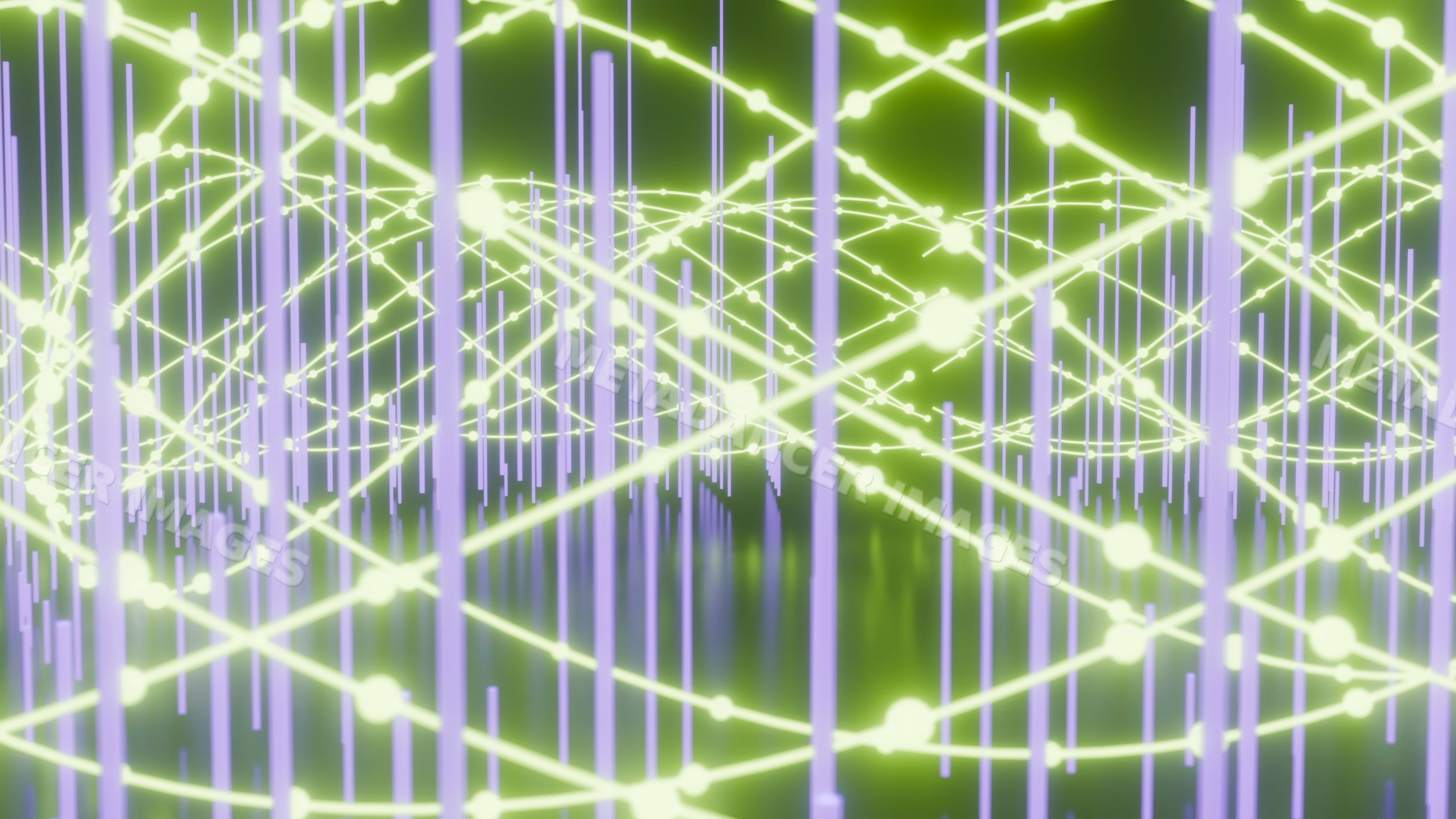 Digital 3d grid with glowing network lights and technology connections