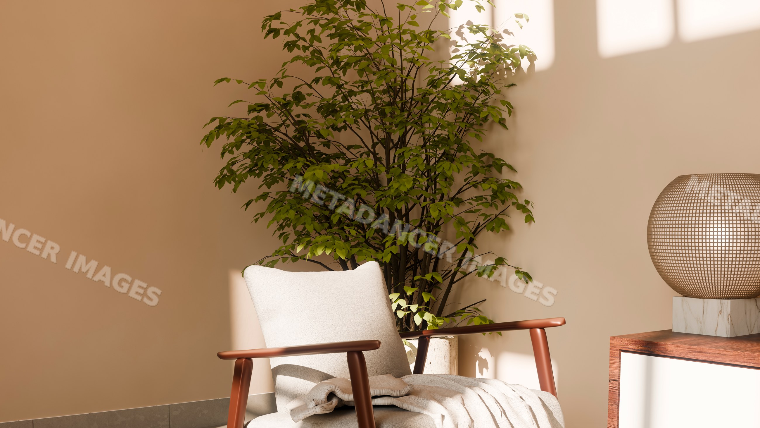 Armchair with pillow and blanket