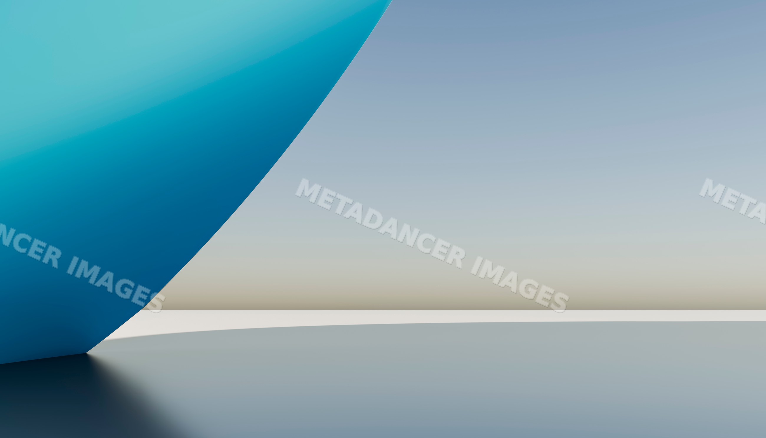 Blue curved abstract shape with smooth surface and gradient background
