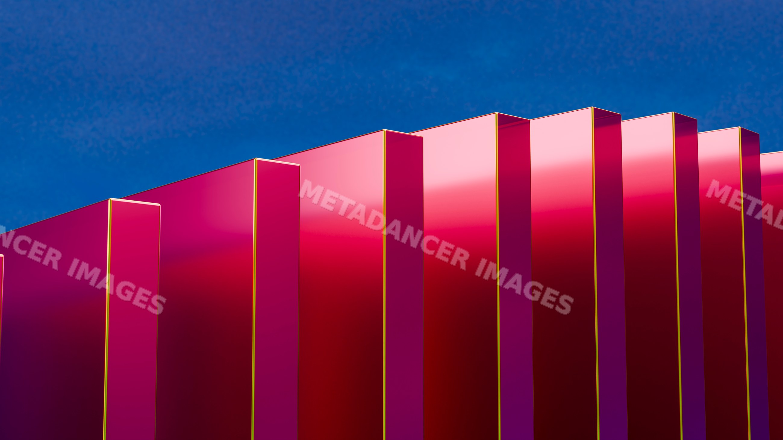 Red metal panels on modern architectural exterior