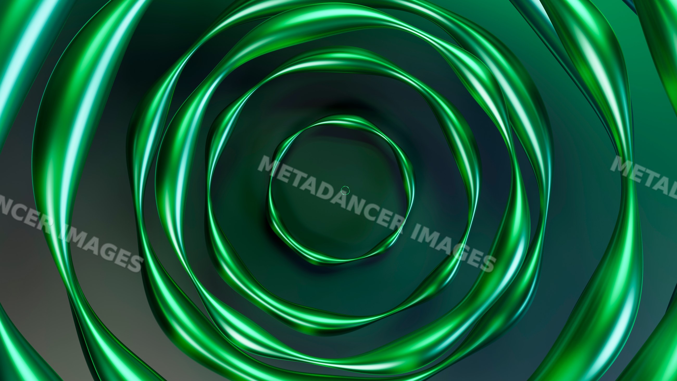 Green twisted concentric spirals in abstract digital design