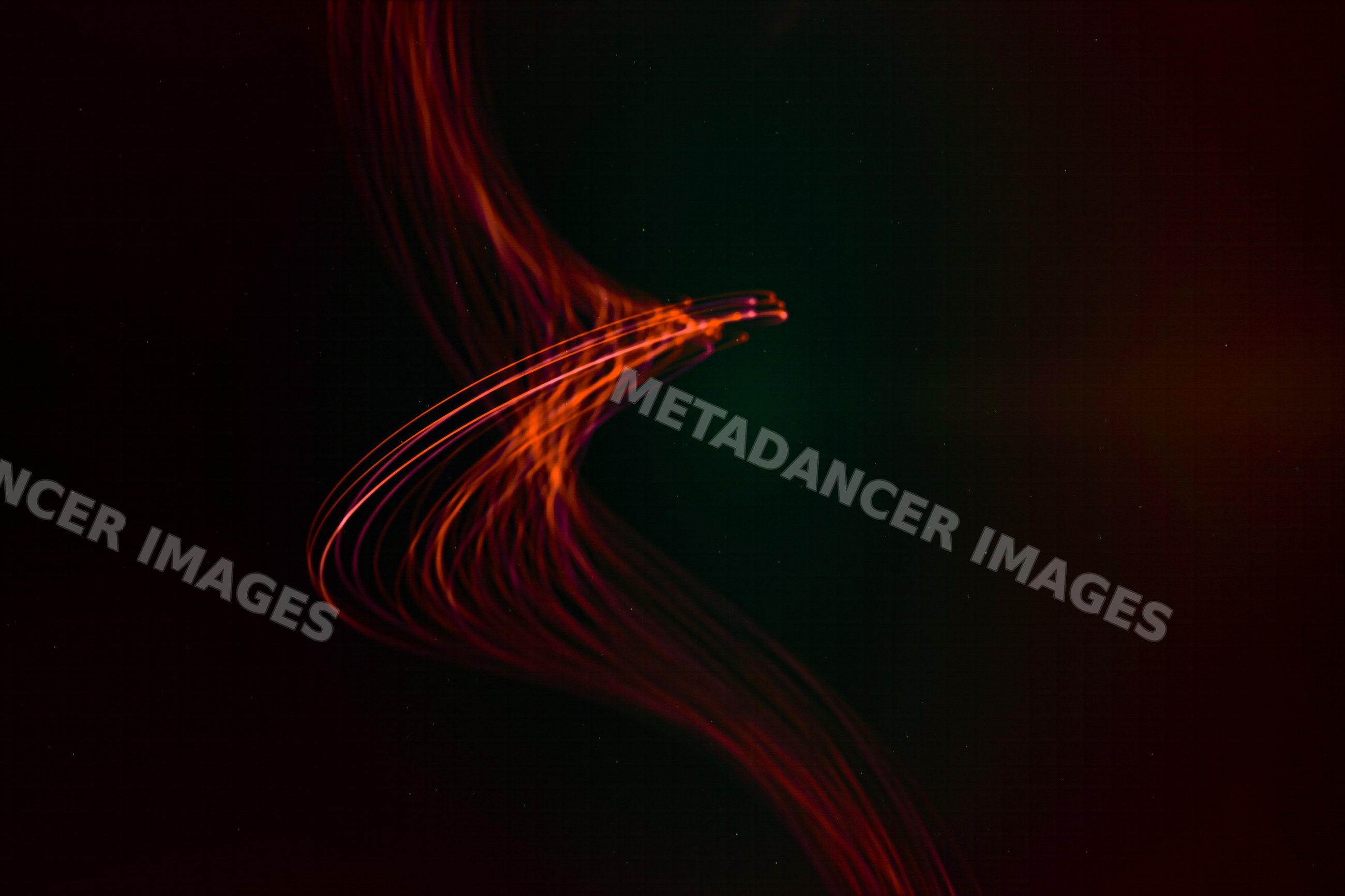 Curved red light trails create dynamic abstract patterns with long