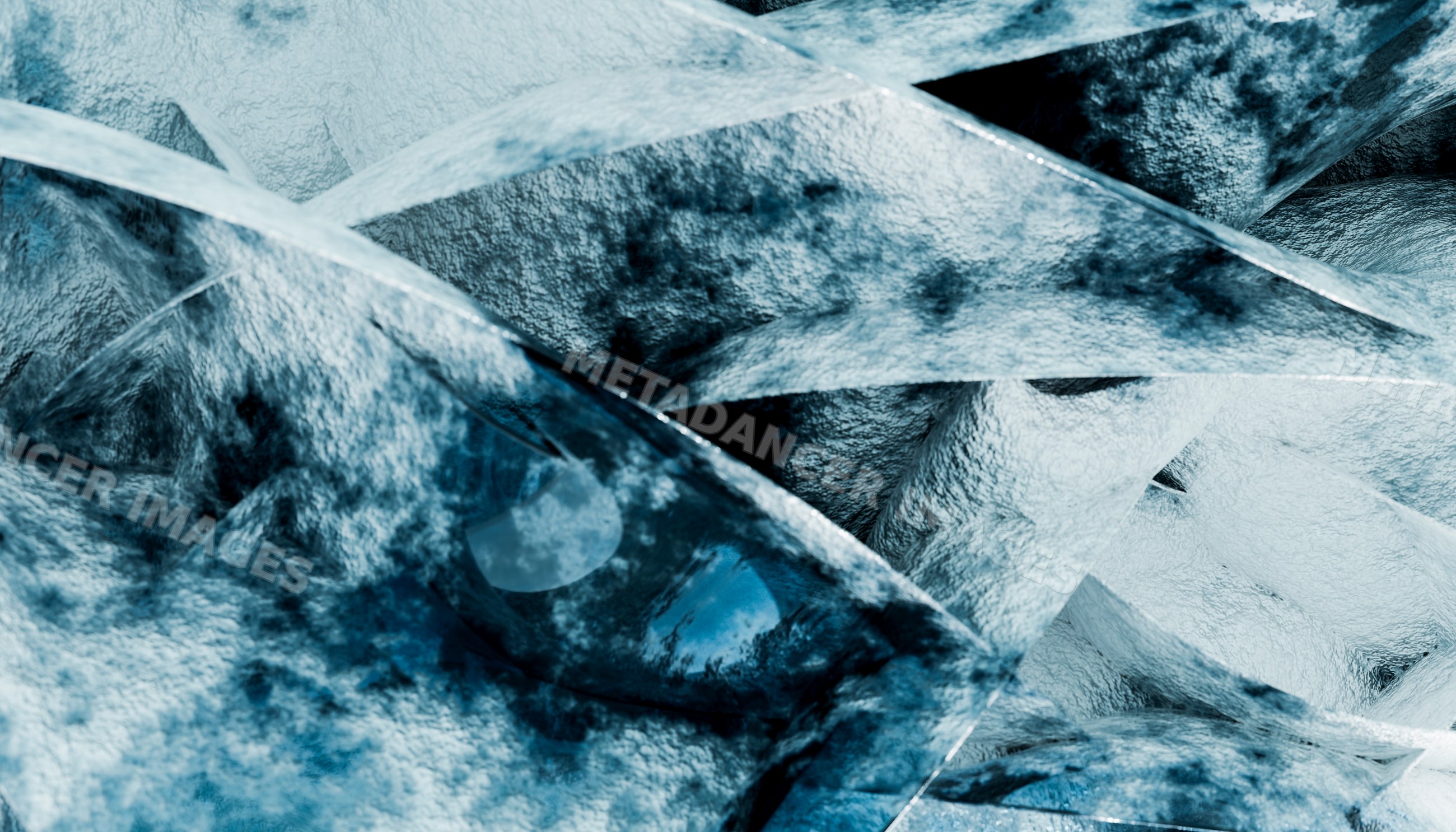 Close-up of blue ice cubes with frosted texture