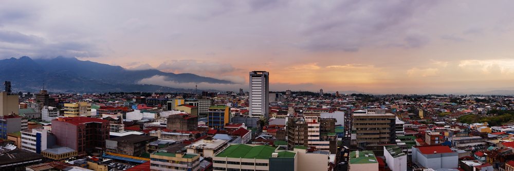 Panoramic cityscape of san jose costa rica at sunset