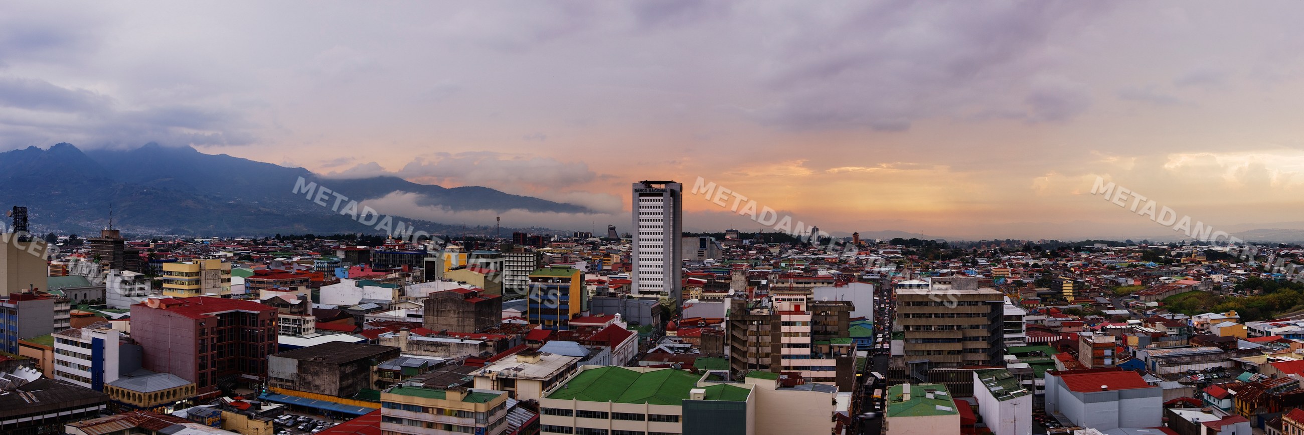 Panoramic cityscape of san jose costa rica at sunset
