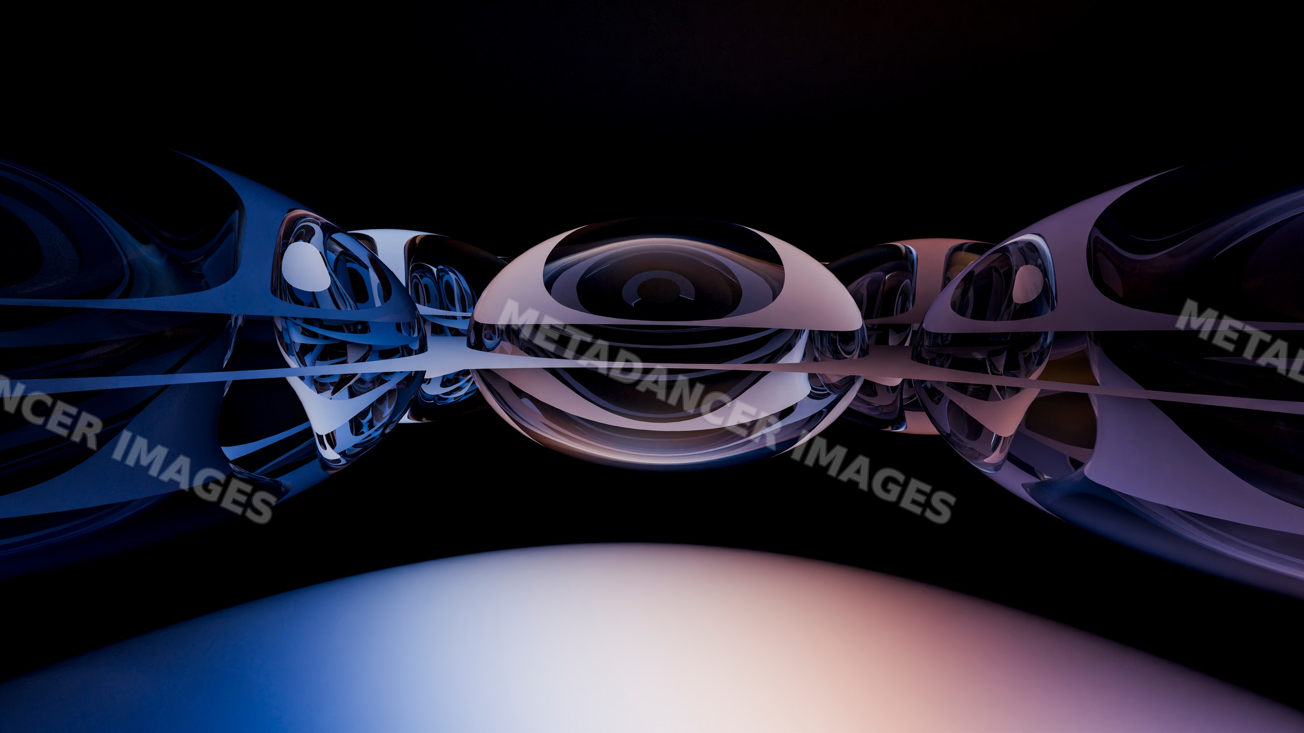 Symmetrical reflective glass spheres abstract digital illustration