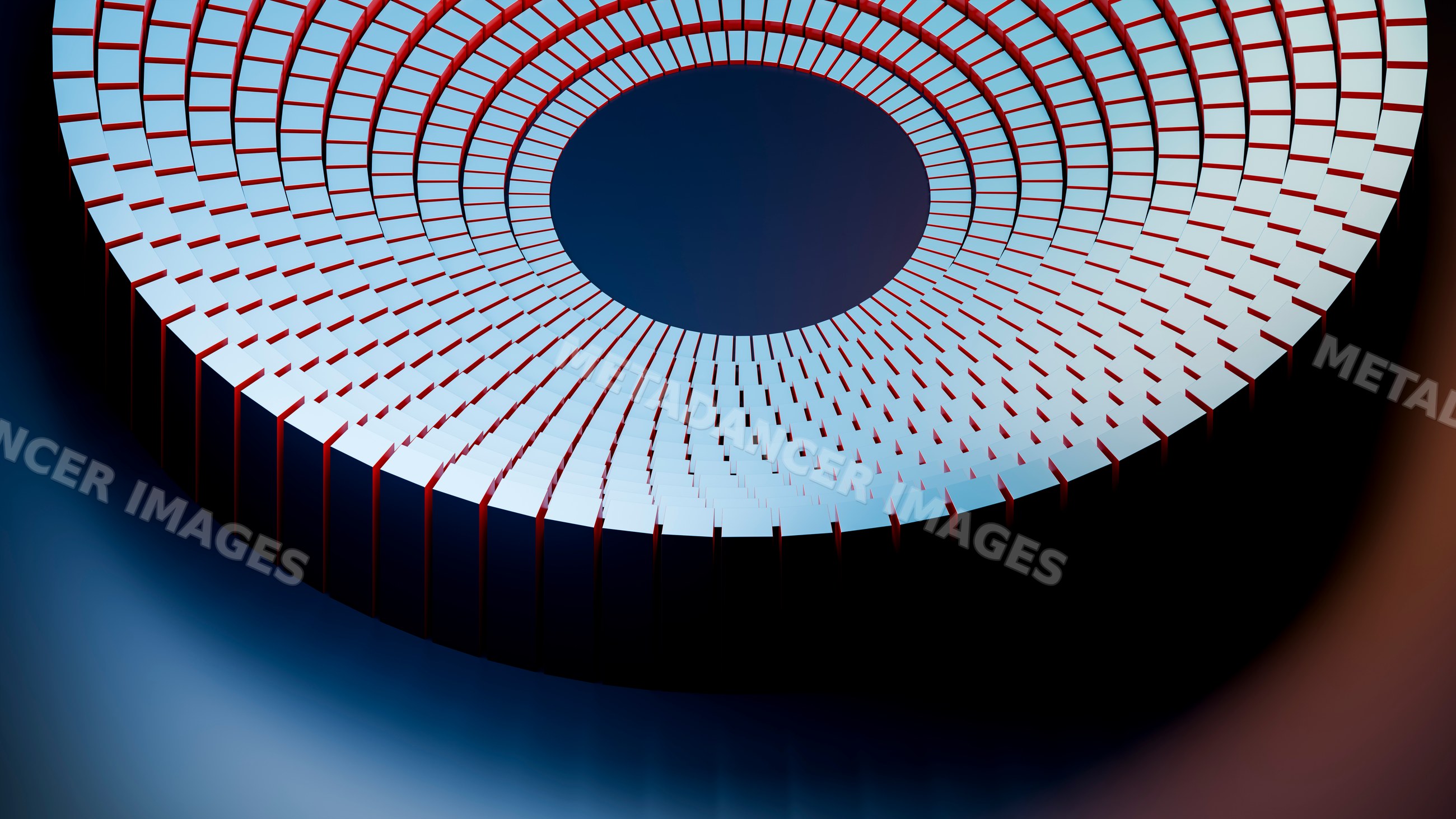 Abstract circular 3d pattern of rectangular blocks with red edges