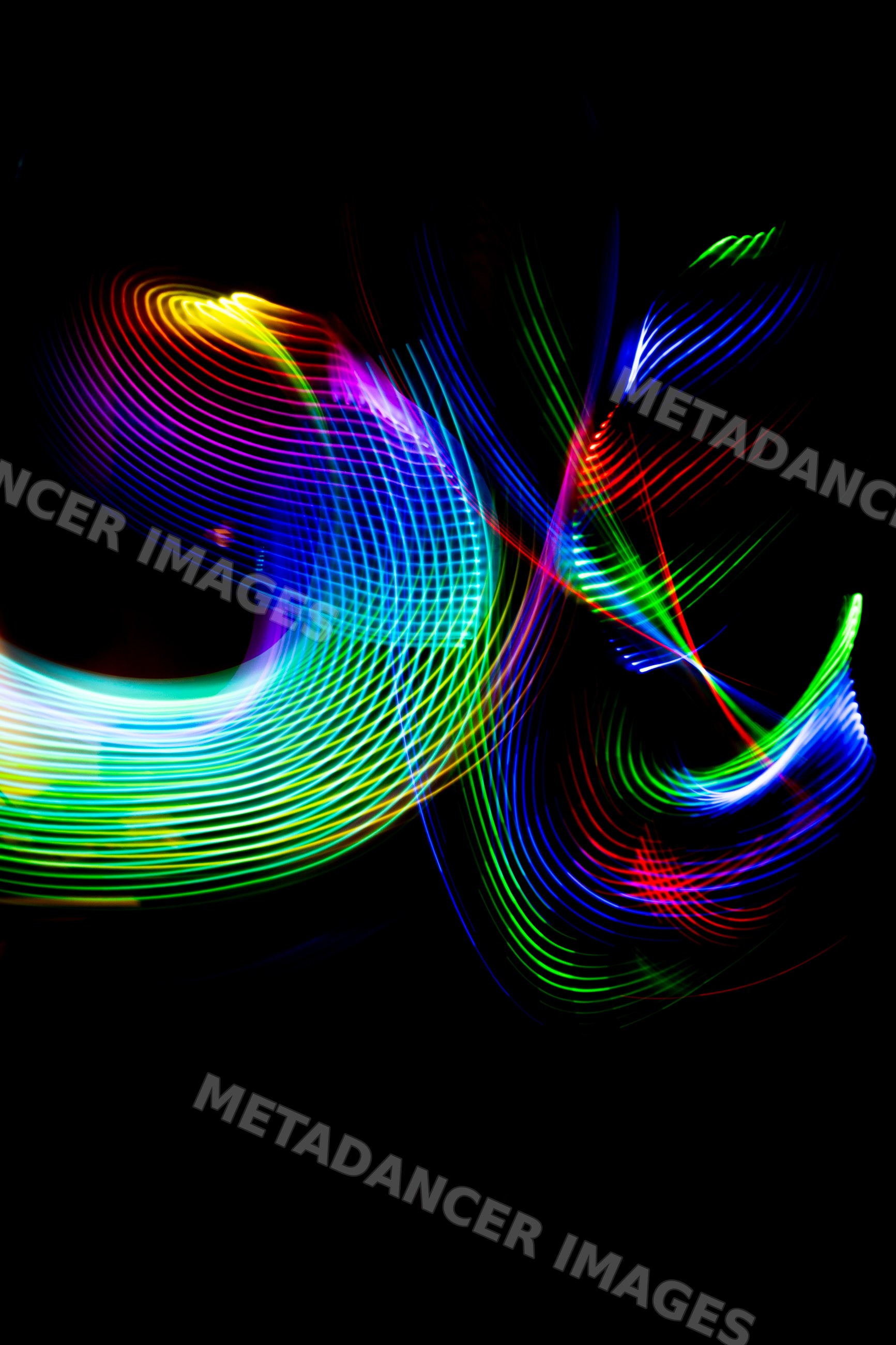 Colorful LED light painting with abstract patterns and motion blur