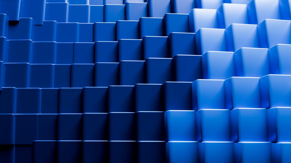 Blue cubes in stepped geometric abstract digital illustration