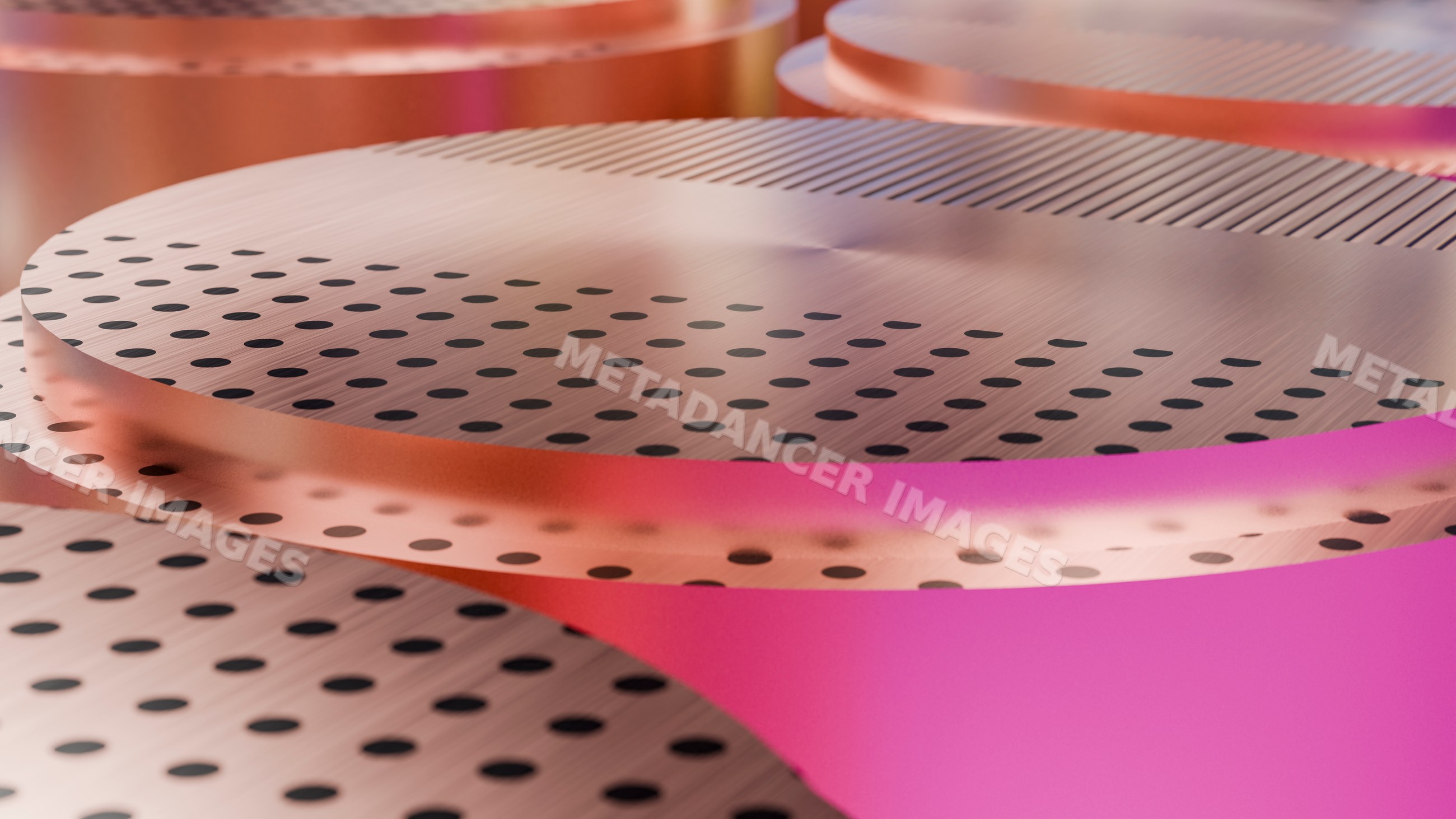 Abstract illustration of layered circular dotted and striped shapes