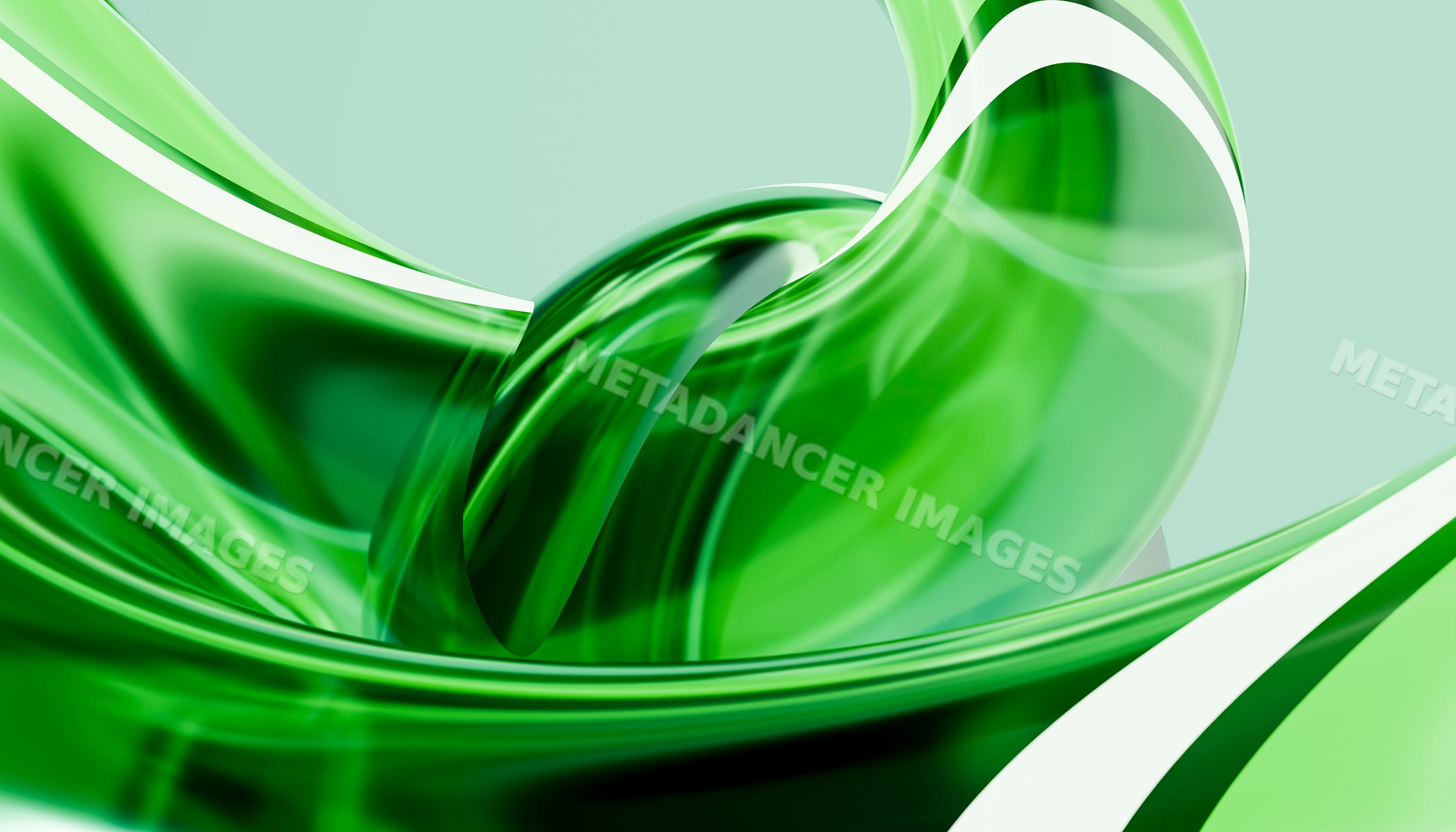Green abstract swirling shapes with glossy fluid texture digital art