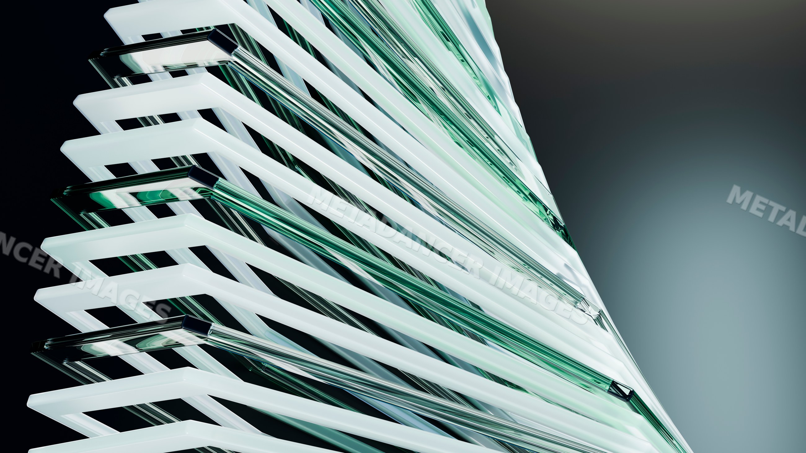 Stacked transparent glass panels in modern architectural design