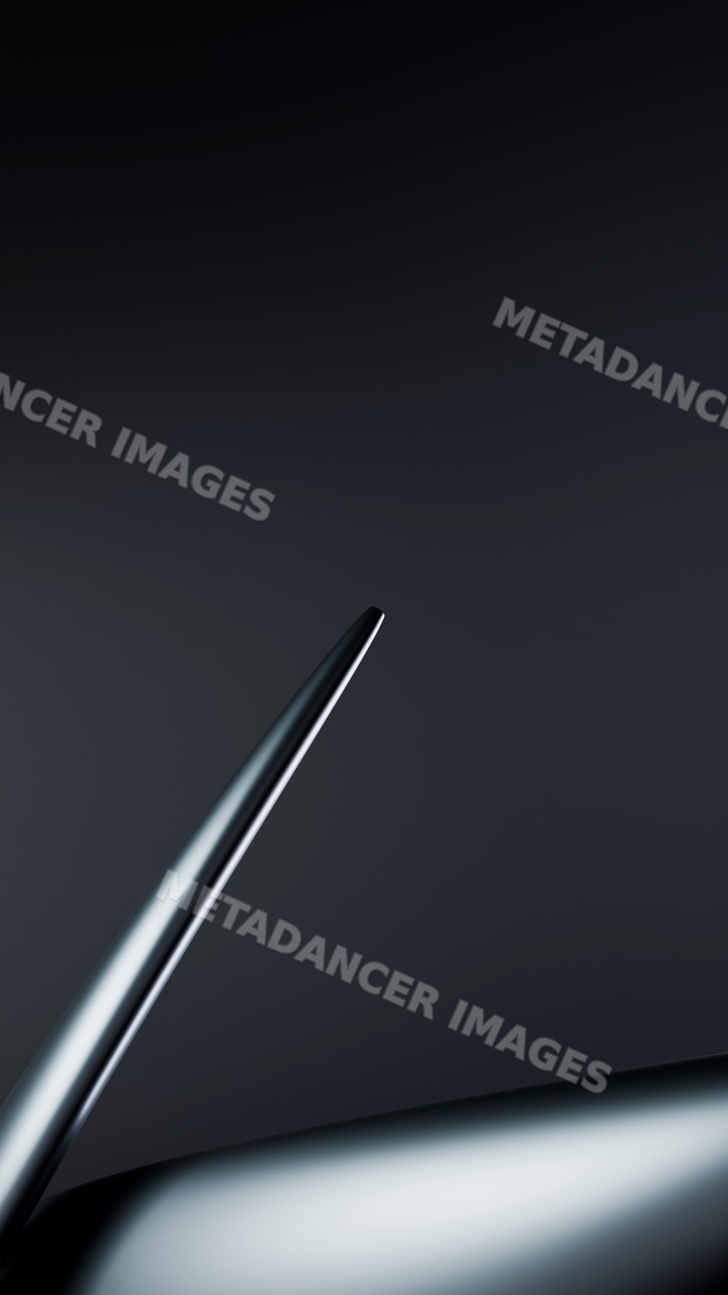 Abstract closeup of smooth metallic curved surface on dark background